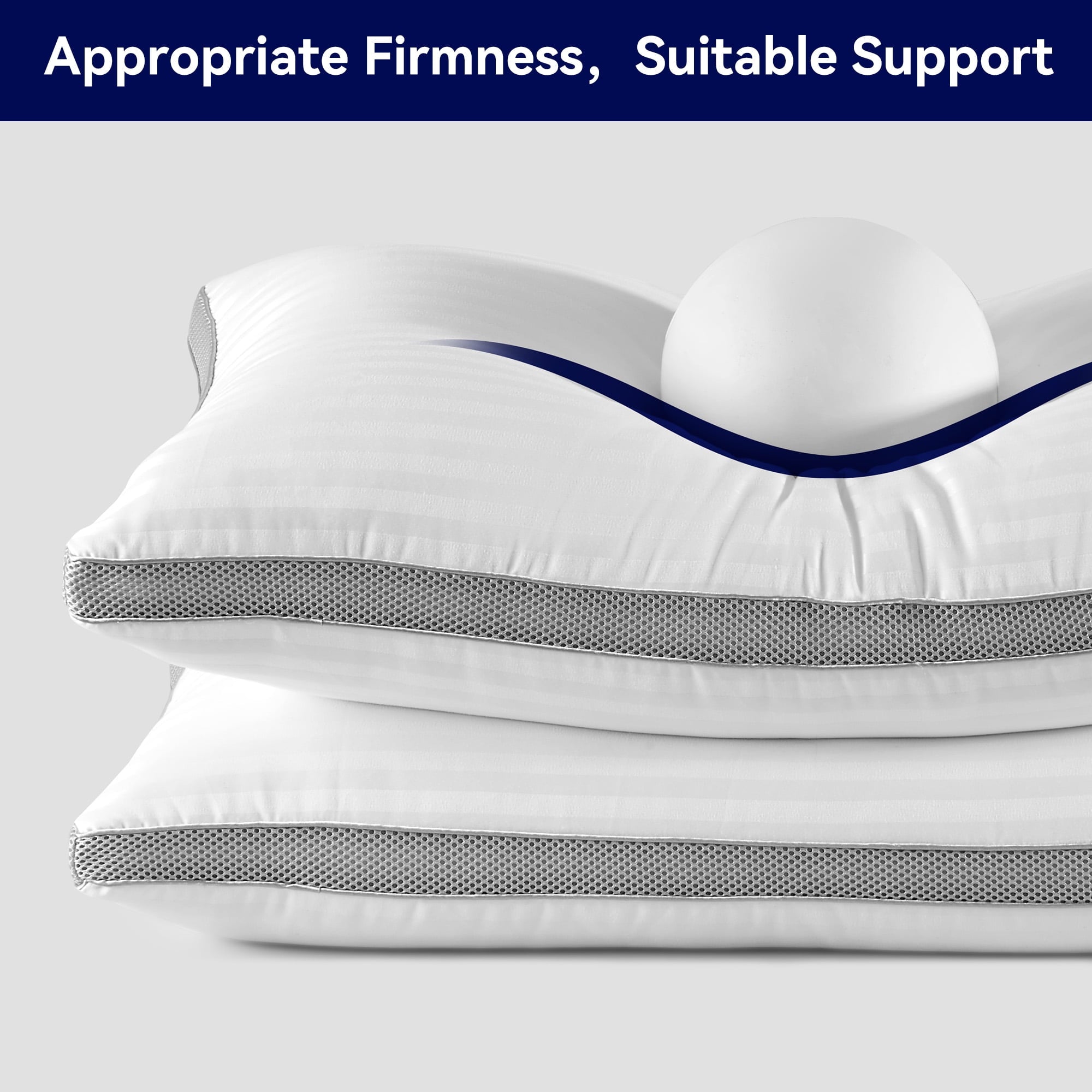 Hotel Collection Bed Pillows for Sleeping, Queen Size Set of 2, Sandwich Mesh with Breathable Sides, Premium Medium pillows for Back, ... - Ergonomic Memory Foam Pillow for Neck Pain Support Detail