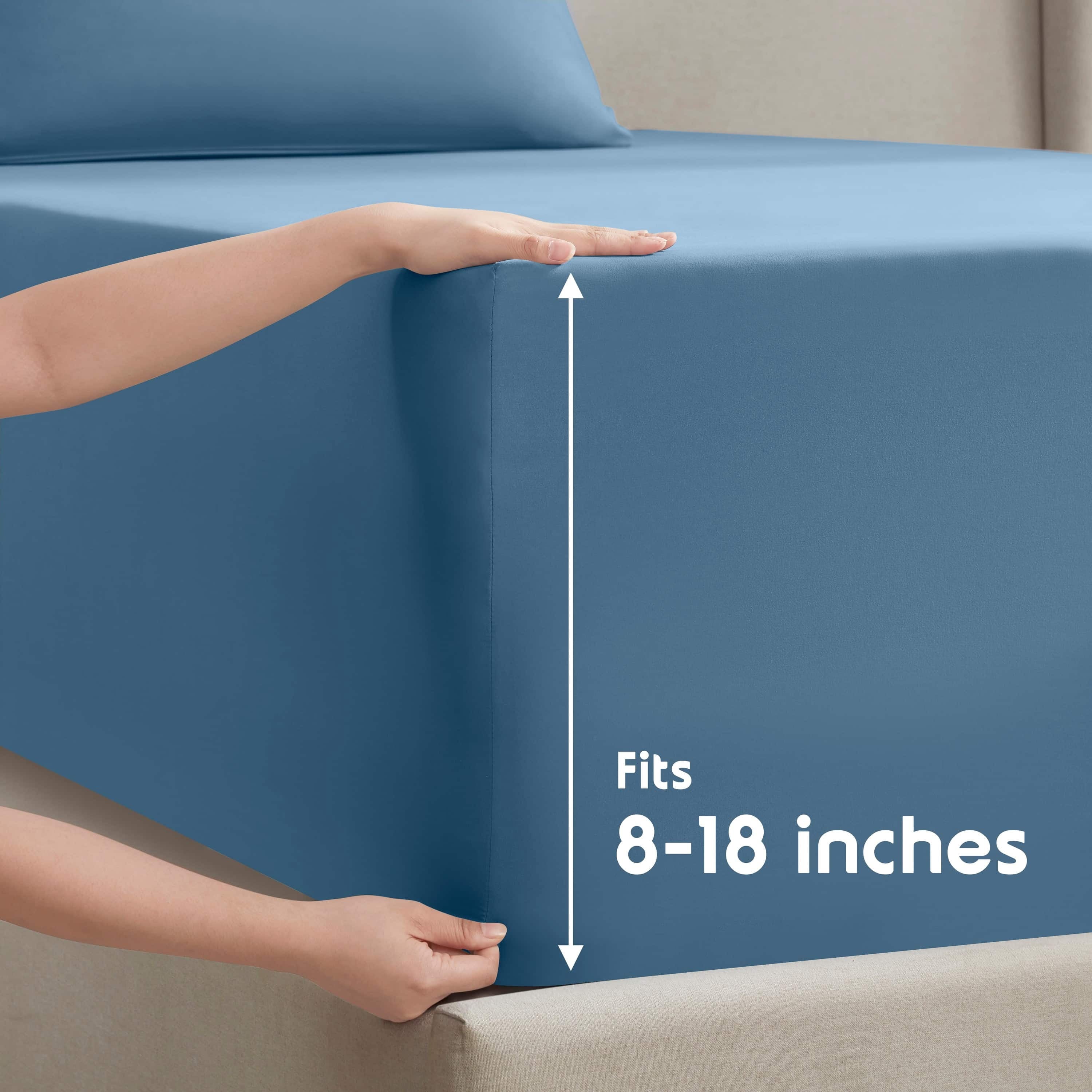 Breathable Luxury Split King Sheet Sets, Deep Pocket 5 Piece, Luxury Soft Microfiber Bed Sheet Sets, BLUE HEAVEN - Breathable Egyptian Cotton Flat & Fitted Sheets Detail