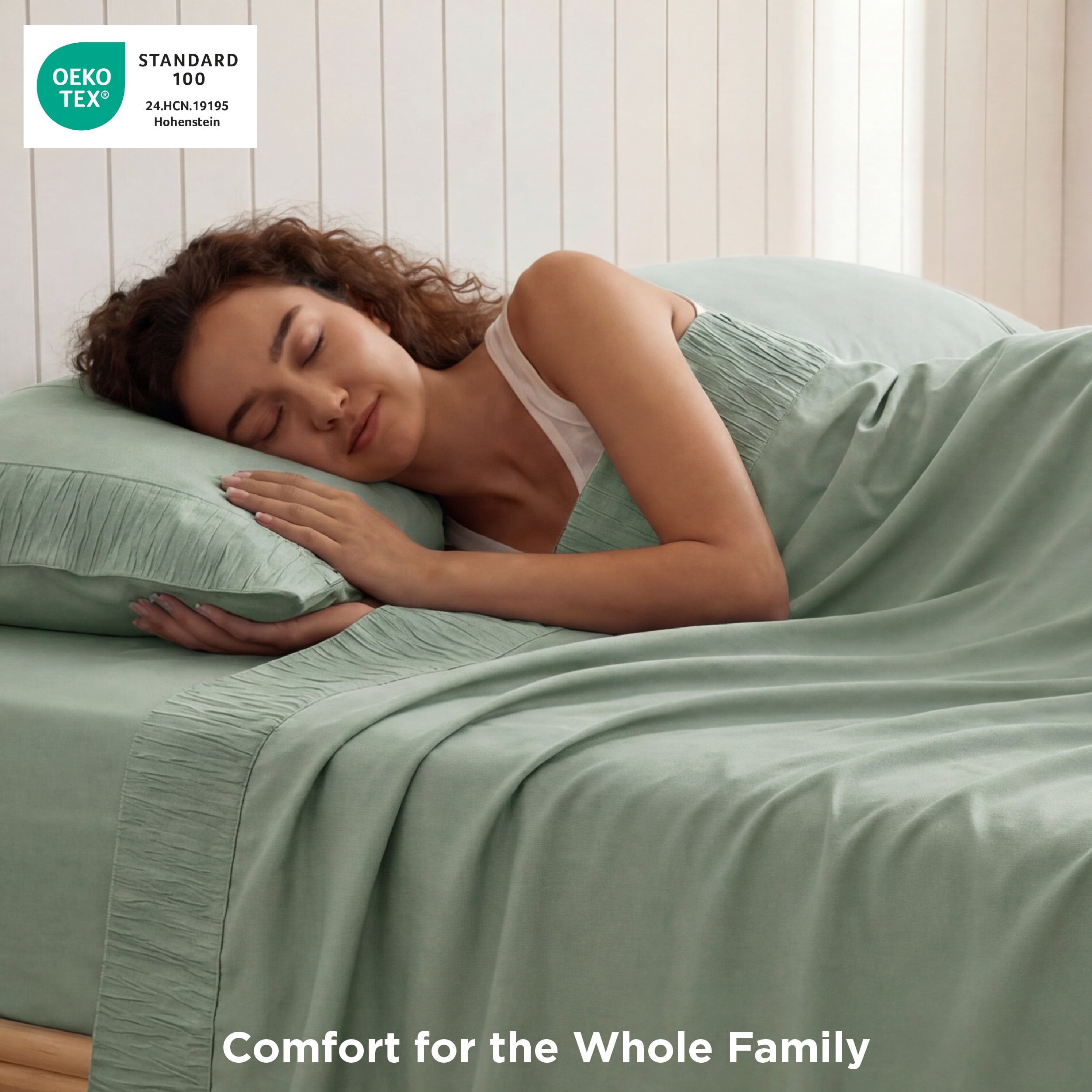 Cooling Sateen Queen Sheets Set, 4 Pieces Deep Pockets Cooling Soft Polyester Microfiber Bed Sheets Set, Sea Foam Green - Luxury Bed Sheet Set with Deep Pockets Detail