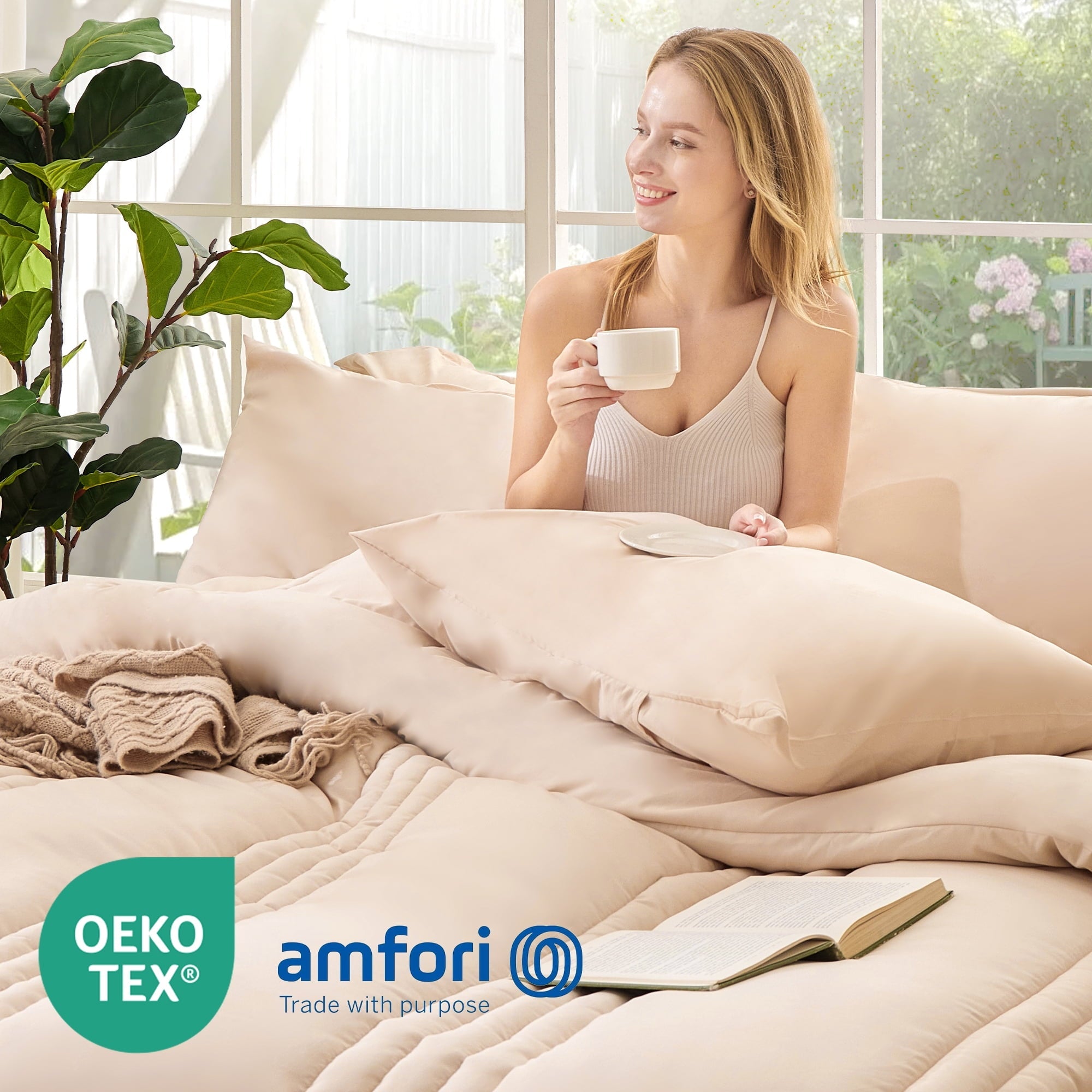 All-Season Twin Comforter Set 5 Pieces,Bed in a Bag, Bedding Set with Comforter,Fitted Sheet,Flat Sheet,Pillowcase, All Season - All-Season Down Alternative Comforter Insert Detail