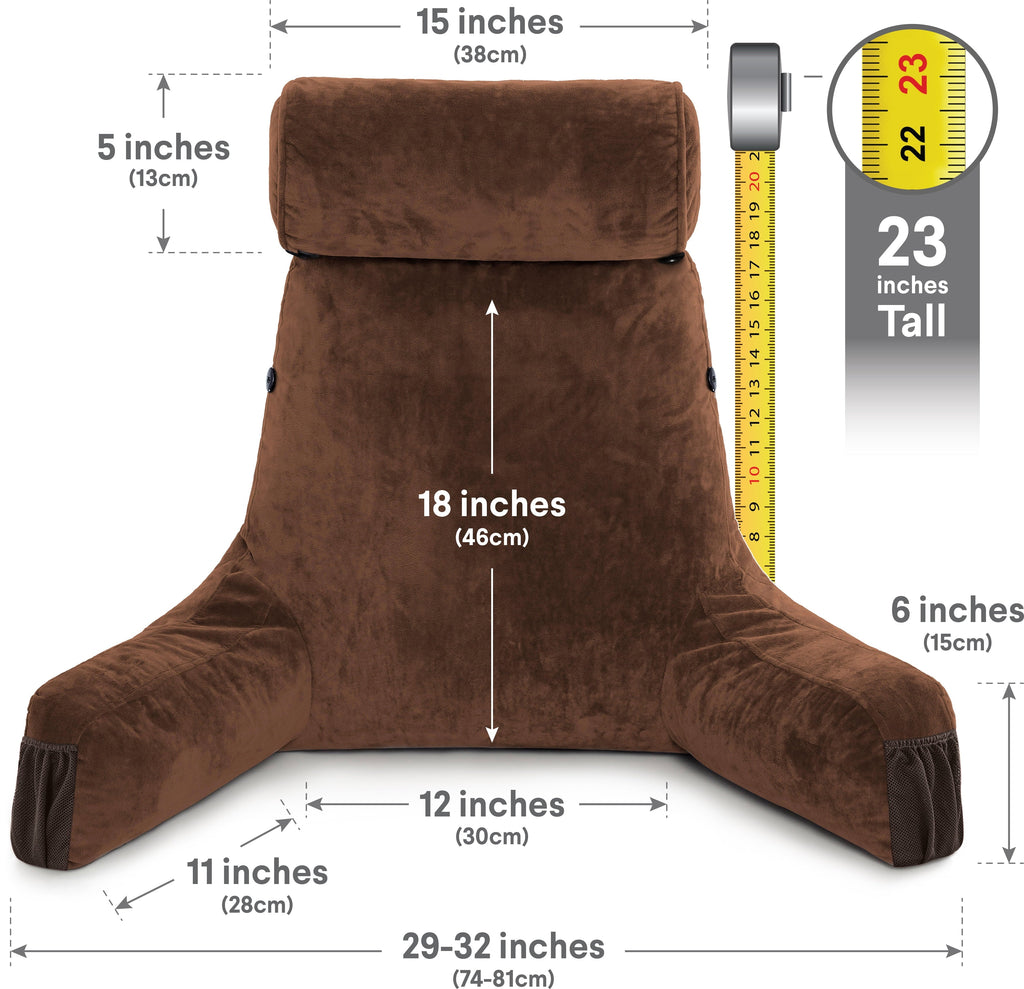 Ergonomic Memory Foam Medium Chocolate Brown, Backrest - Detach Neck Roll, Removable Cover - Hotel Quality Plush Sleeping Pillows Detail