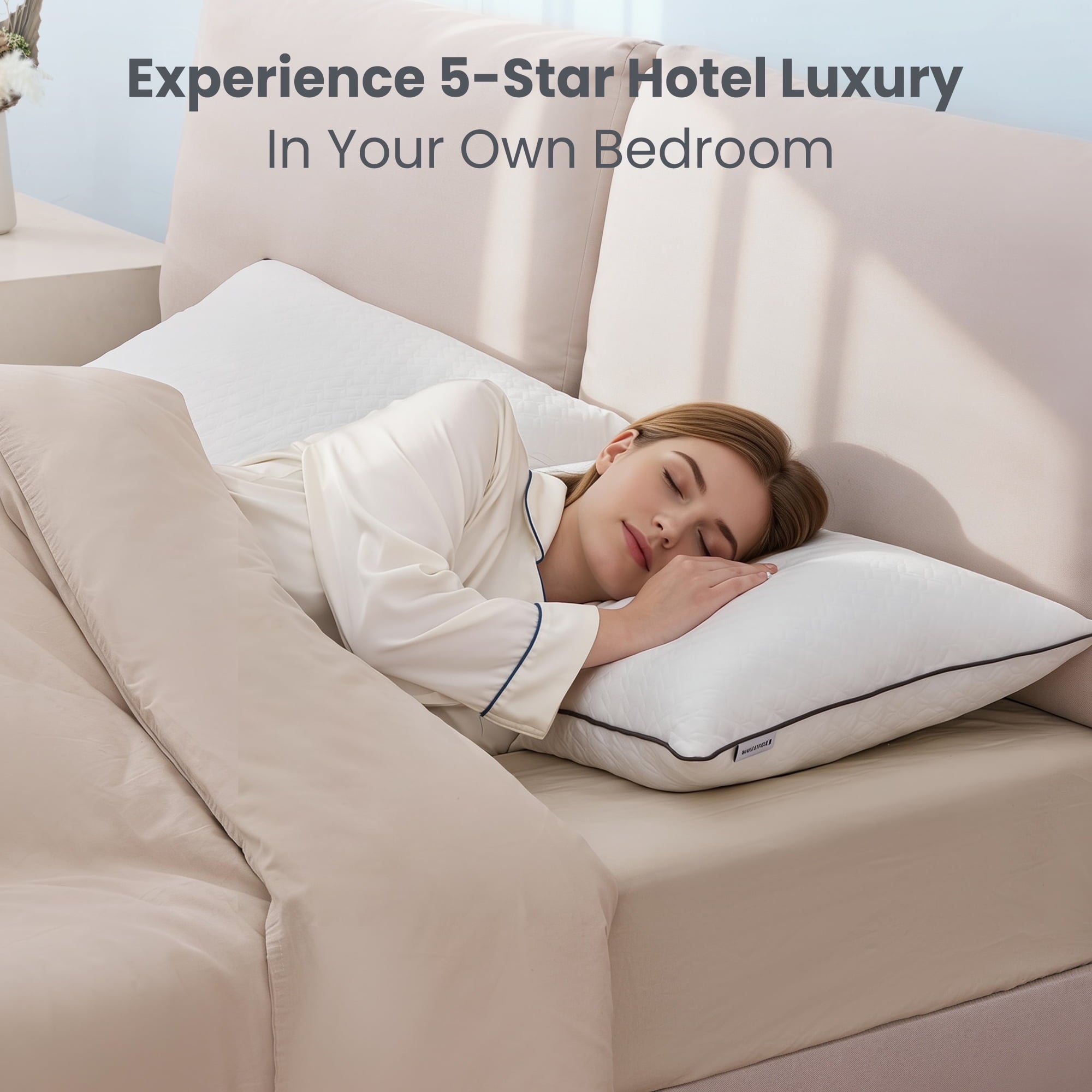 Orthopedic Support Bed Pillows Hotel Collection Luxury Down Alternative Pillow for Beds 2 Pack, Medium Support for Side & Back Sleepers ... - Hotel Quality Plush Sleeping Pillows Detail