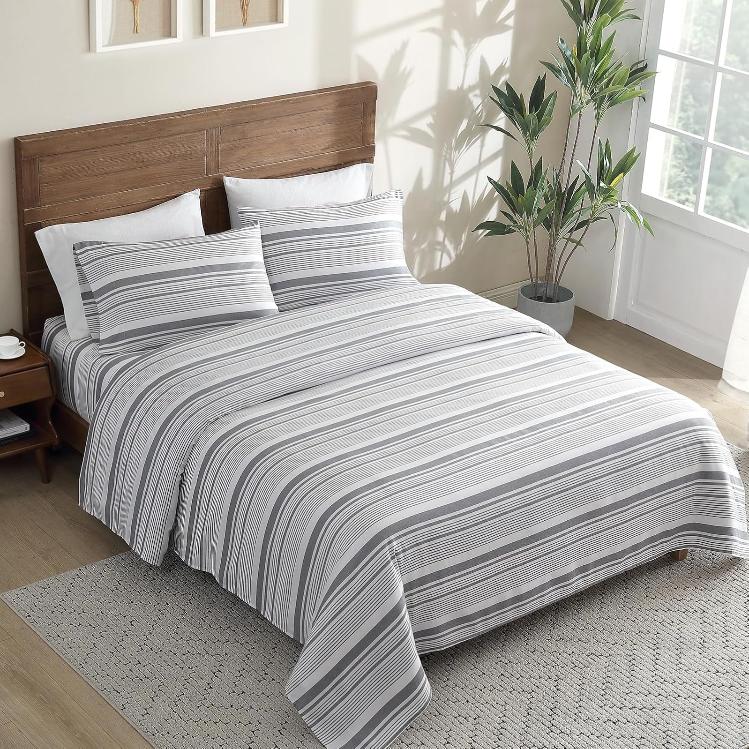 Ultra-Soft Home 3-Piece Twin Microfiber Classic Stripe Bed Sheet Set, Super Soft, Breathable Stripe Bedding with 16 inches Deep ... - Breathable Egyptian Cotton Flat & Fitted Sheets Detail