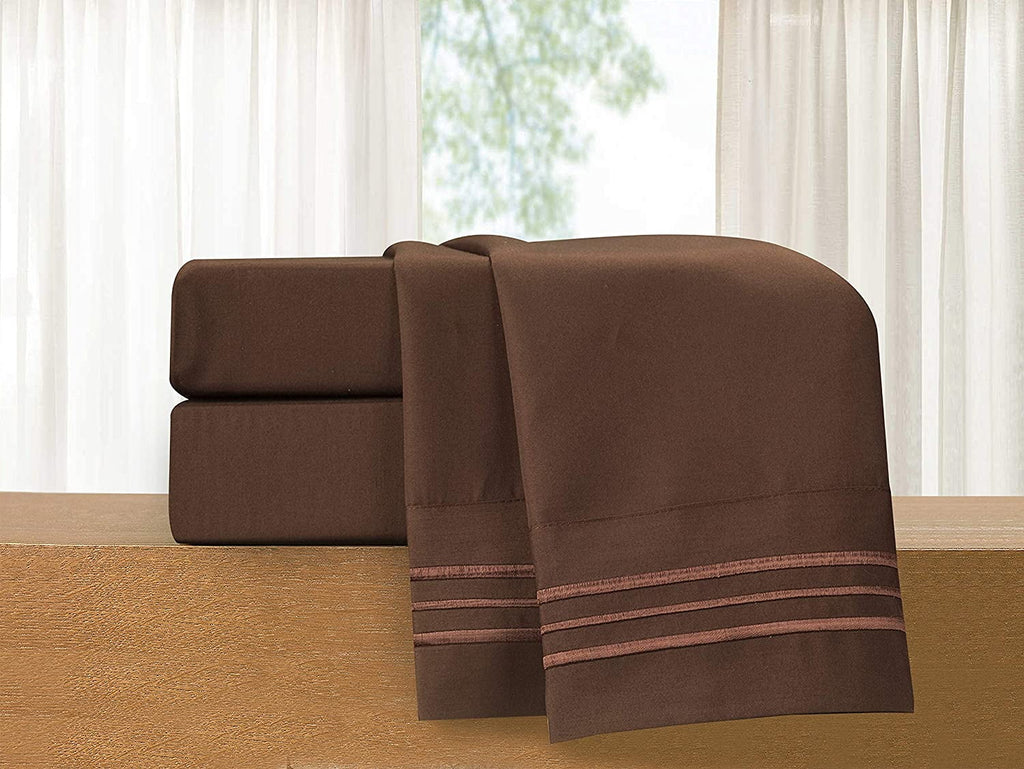 Premium Egyptian Cotton 1500 Series Microfiber Bed Sheets 4-Piece Set, Deep Pocket, Twin/Twin XL Chocolate Brown - Cooling Hotel Quality Bedding Sheets and Pillowcases Detail
