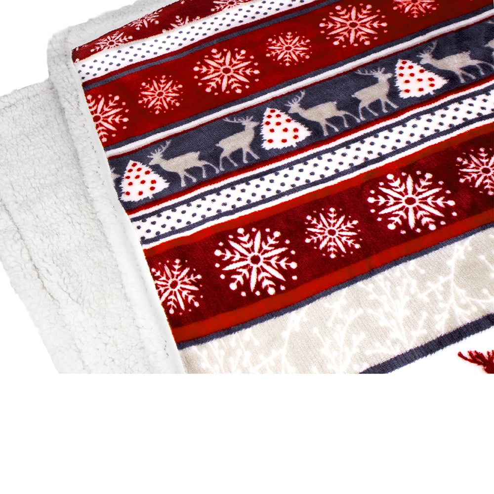 Reversible Sherpa Premium Plush Sherpa Throw Christmas Blanket | Soft, Warm, Cozy, Reversible Microfiber Winter Cabin Throw | Plaid Hol... - Super Soft Reversible Sherpa Flannel Blanket Detail