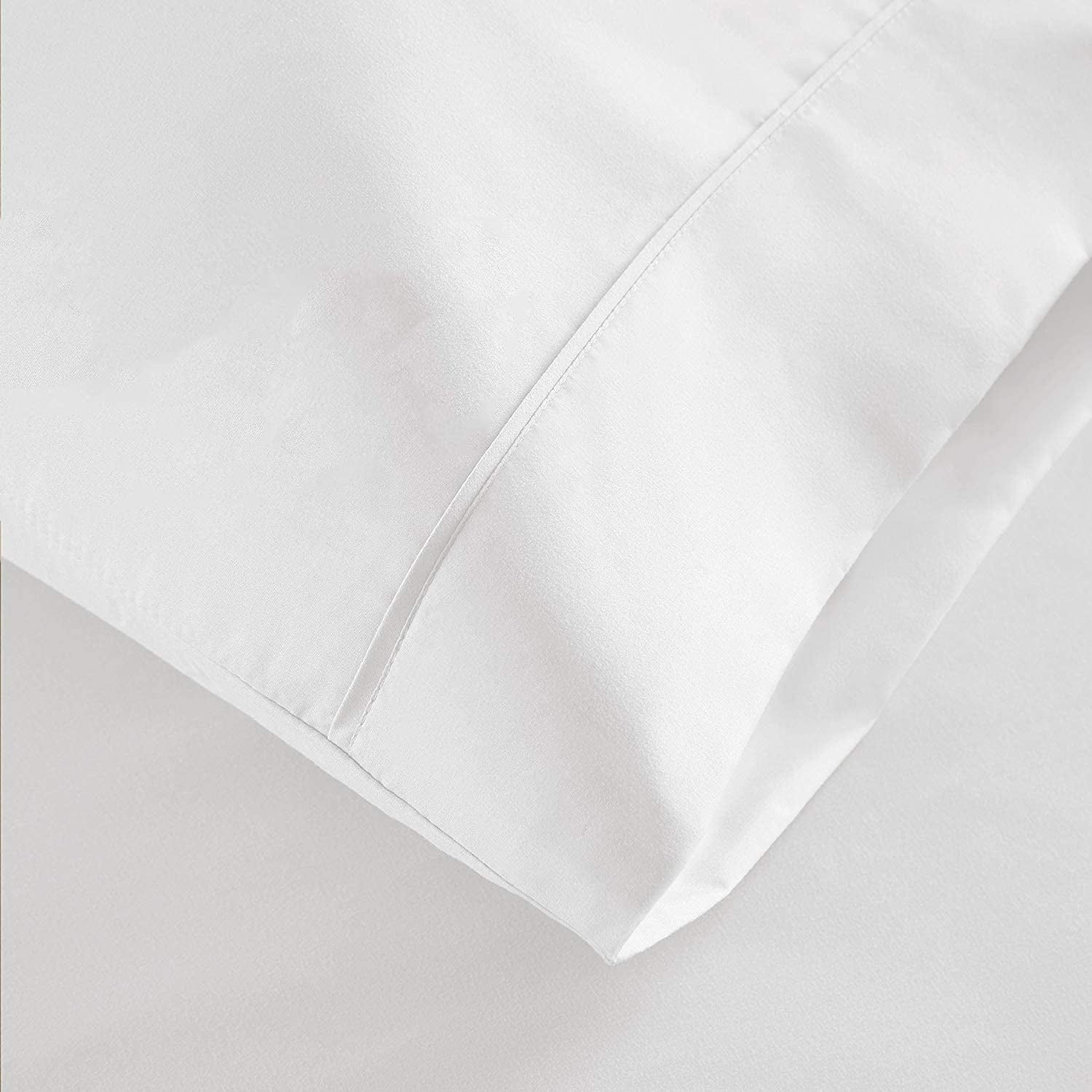 Wrinkle-Resistant 100% Cotton Hospital Bedsheets Set - 1 Flat Sheet, 1 Fitted Sheet (10" Inch) Deep Pocket, 1 Pillowcase, Best & Comfor... - Premium Ultra-Soft Pillowcase Pair for Sleeping Detail