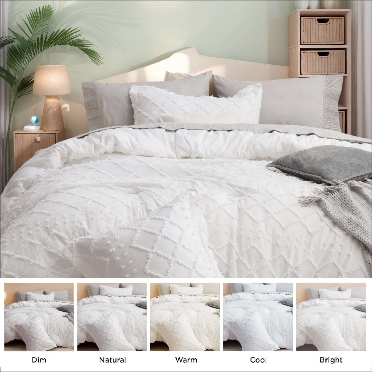 All-Season Queen Comforter Set, Boho Tufted Shabby Chic Bedding Comforter Set, 3 Pieces Farmhouse Bed Set for All Seasons, White... - All-Season Down Alternative Comforter Insert Detail