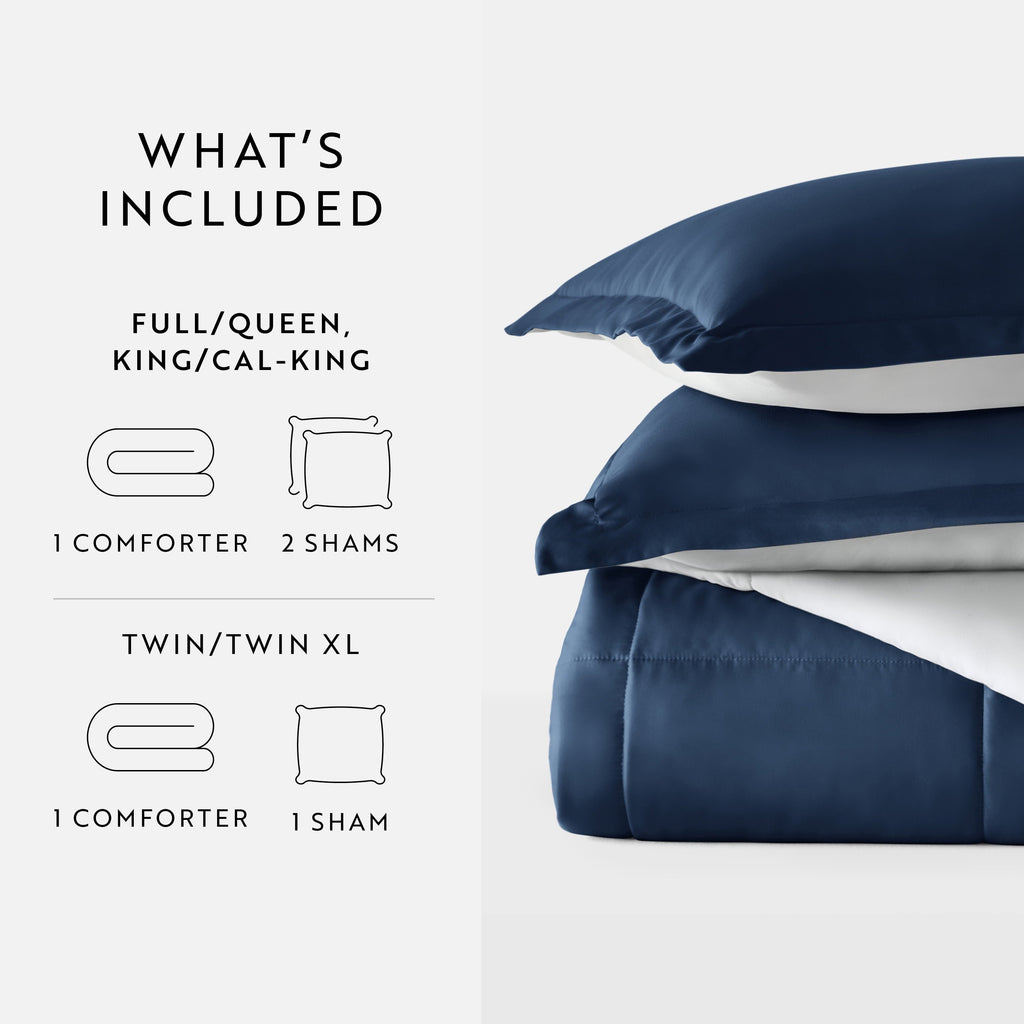 Hypoallergenic Cloud 2-Piece Navy & Gray Reversible Down Alternative Comforter Set, Twin/Twin XL - Luxurious Quilted Duvet Cover Set Detail