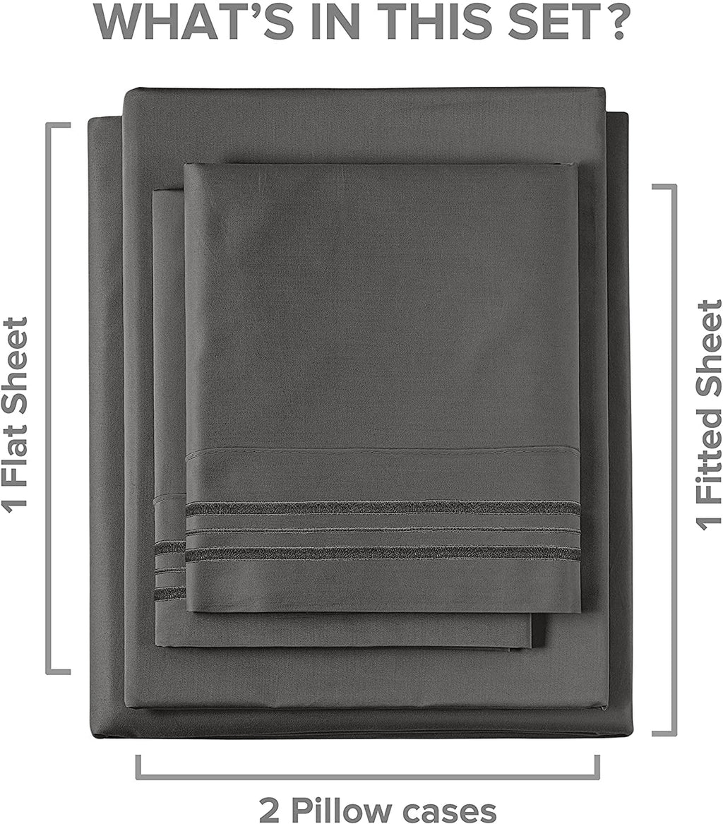 Breathable Luxury 4-Piece Extra Deep Pocket Sheet Set - Full Size Breathable & Cooling Bed Sheets Fits 18"-24" Mattresses, Gray - Luxury Bed Sheet Set with Deep Pockets Detail