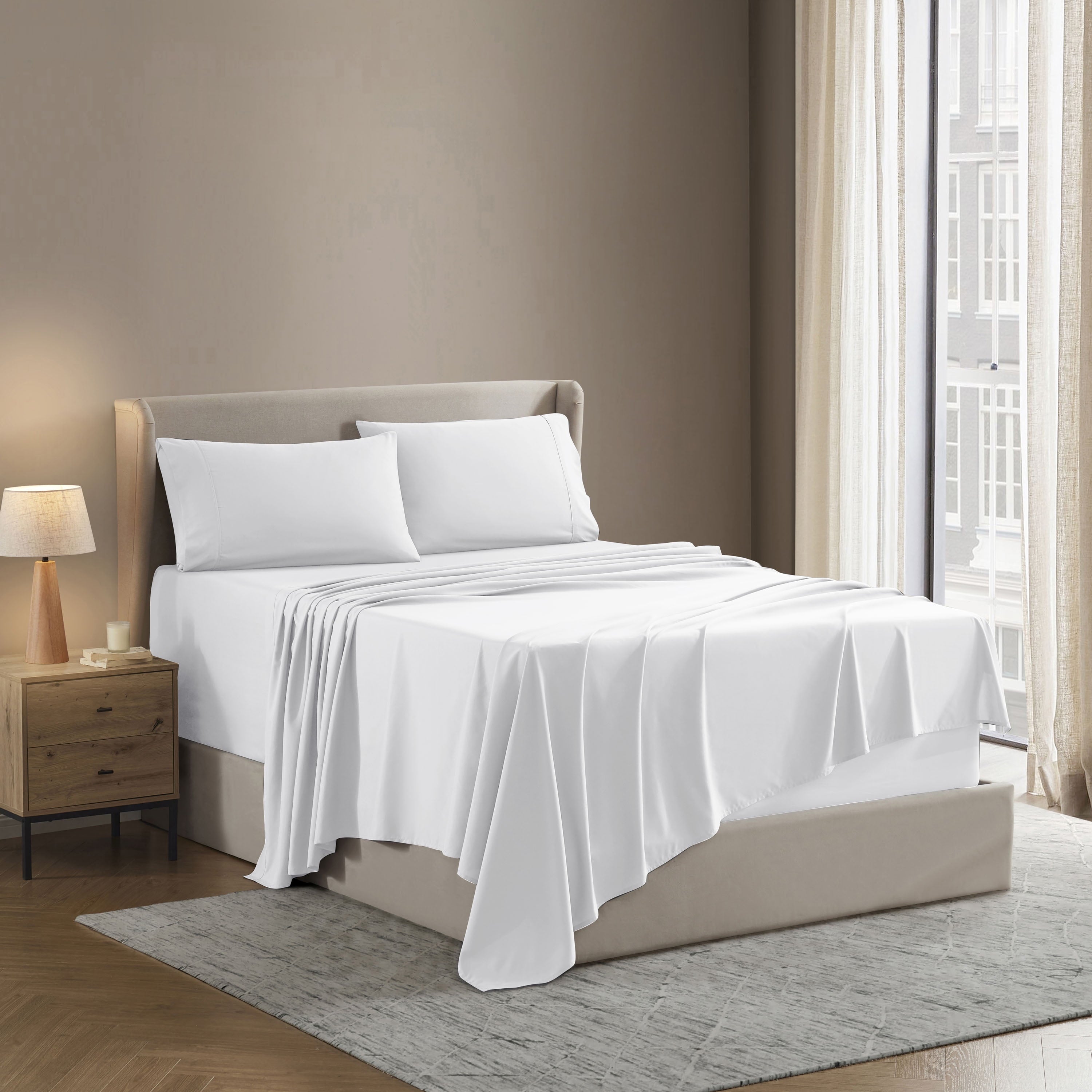 Ultra-Soft Set, Hotel Style Deep Pocket 4 Piece Bed , Luxury Soft Microfiber Sheet Sets, White - Premium Ultra-Soft Pillowcase Pair for Sleeping Detail