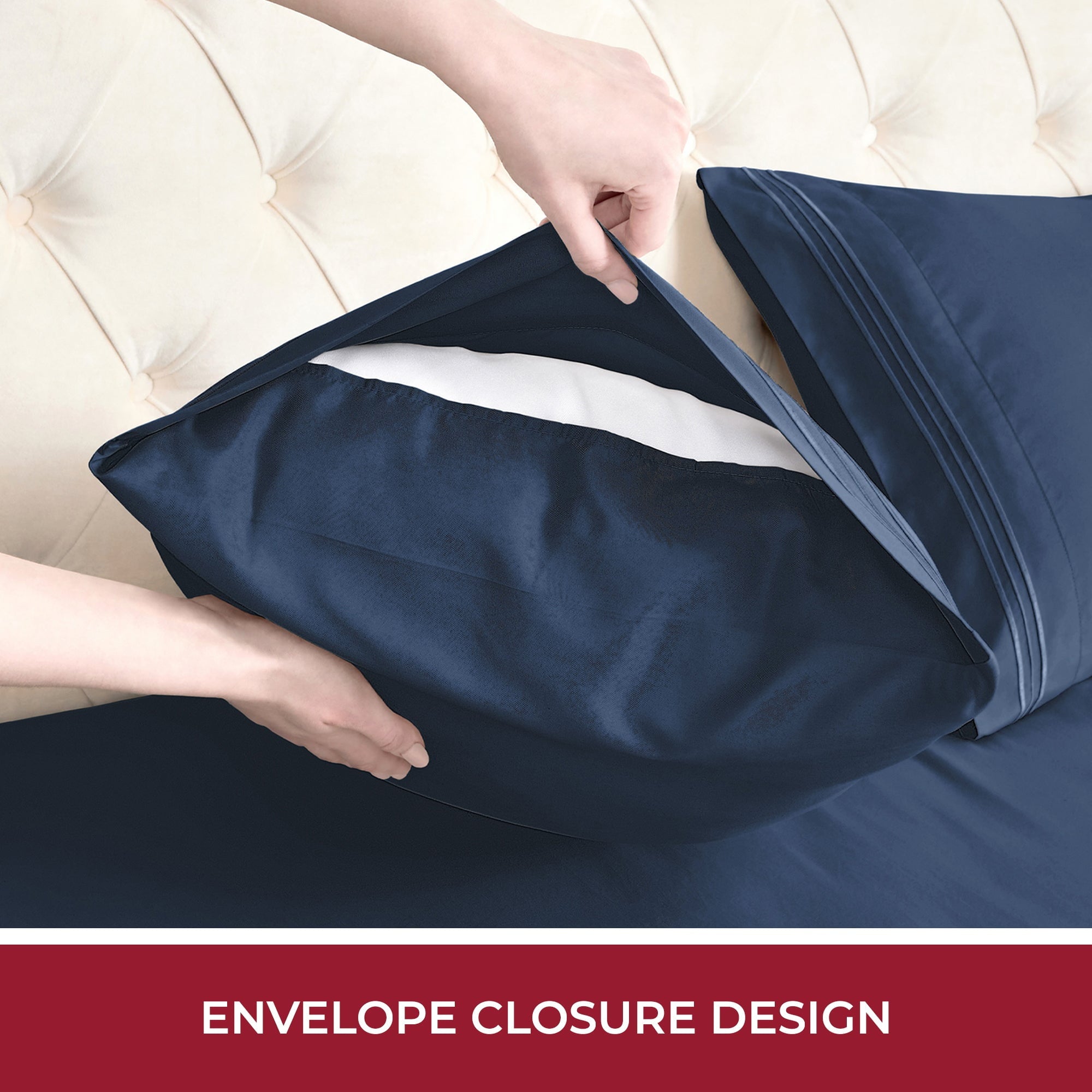 Breathable Luxury RV Sheets Queen Size Bed Set, Microfiber RV Bunk Bed Sheets, Short Queen, Navy Blue - Premium Ultra-Soft Pillowcase Pair for Sleeping Detail