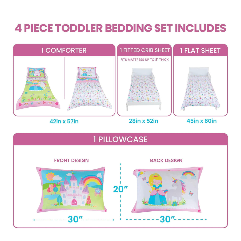 Luxurious Quilted Princess Toddler Bedding Set for Girls - 4-Piece Toddler Bed Comforter Sets for Girls, Reversible Comforter & Pillowc... - Cloud-Like Soft Lightweight Bed Comforter Detail