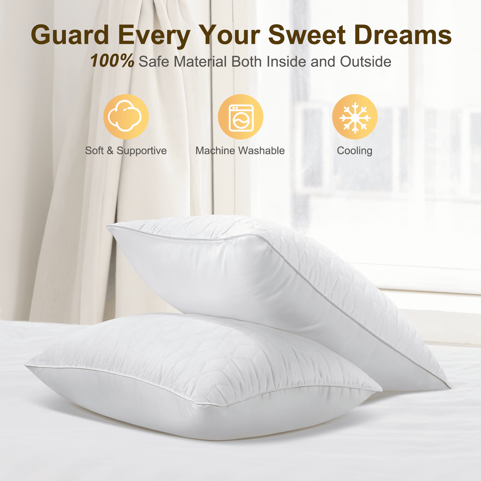 Fluffy Shredded Bed Pillows Queen Size Set of 2, Hotel Gusseted Pillows for Sleeping, Alternative to Down Pillows, Soft Supportive & ... - Ergonomic Memory Foam Pillow for Neck Pain Support Detail