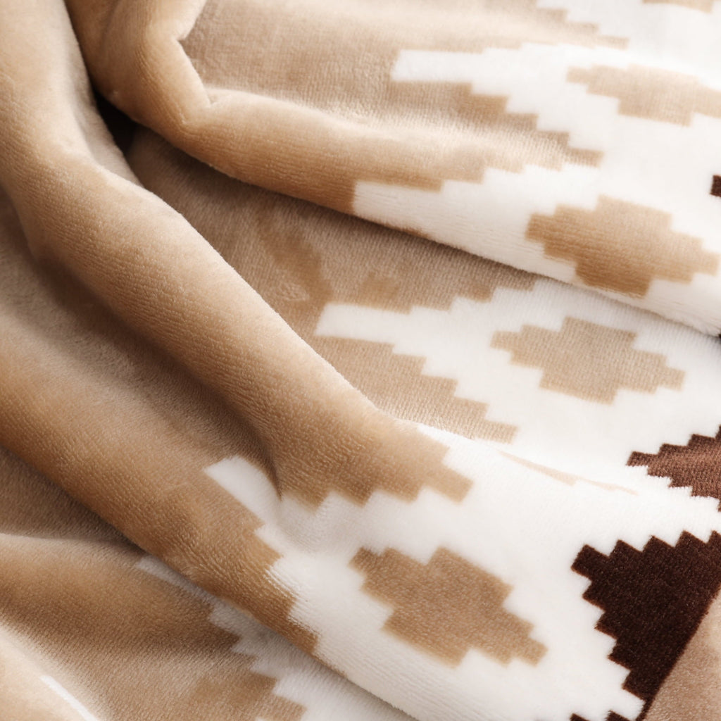 Super Soft Flannel Printed Velvet Plush Reverse to Faux Fur Super Soft Throw Blanket, Oversized, Linder Border Beige - Cozy Fleece Throw Blanket for Couch & Bed Detail