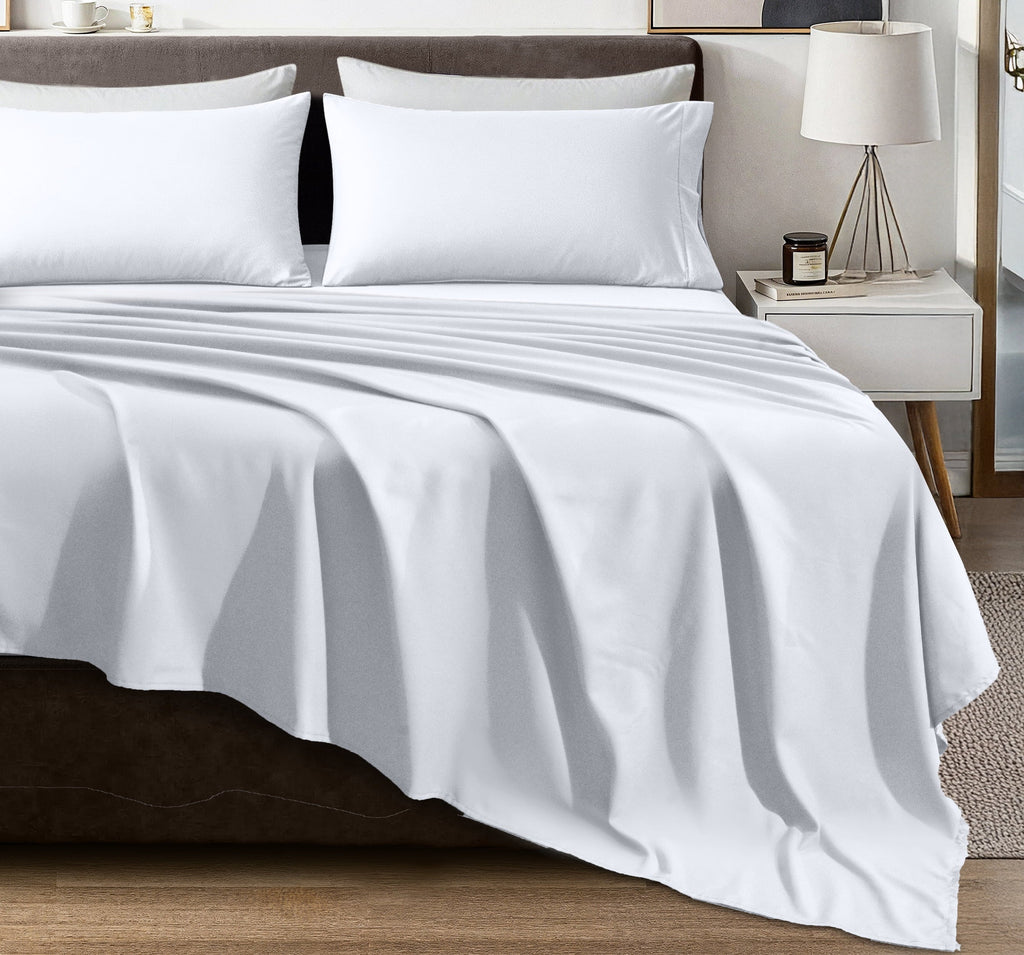 Premium Egyptian Cotton Queen Size Bed Sheet Set in Bright White – 4 Piece Microfiber Sheets, Ultra-Soft, Deep Pocket, Wrinkle-Resistant, Eas... - Cooling Hotel Quality Bedding Sheets and Pillowcases Detail
