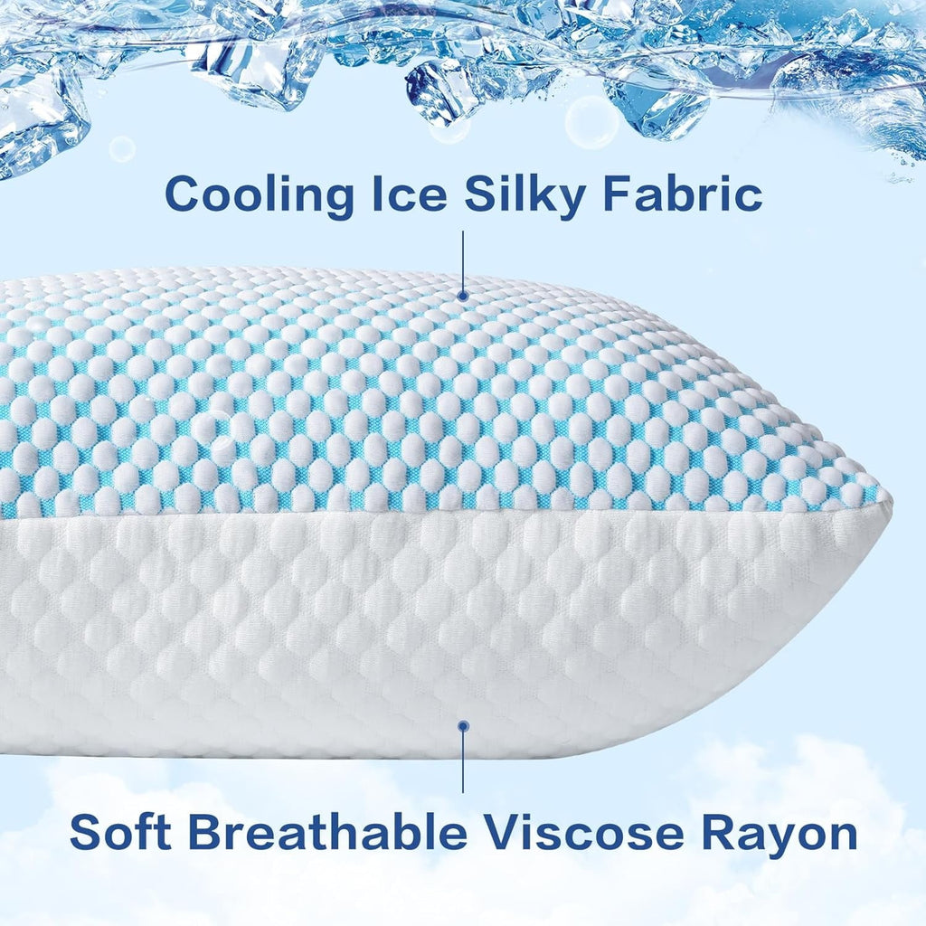 Fluffy Shredded 2 Pack Cooling Pillow for Sleeping, Memory Foam Pillows Cool Bed Pillows Hotel Reversible Pillow with Washable Remova... - Ergonomic Memory Foam Pillow for Neck Pain Support Detail