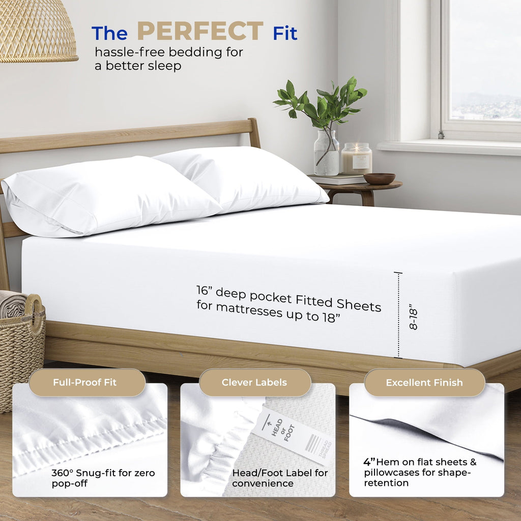 Breathable Luxury King Size Cotton Sheets Set - 400 Thread Count 4 PC 100% Cotton Sheets for King Bed, 16 In Deep Pocket King Size Cott... - Breathable Egyptian Cotton Flat & Fitted Sheets Detail