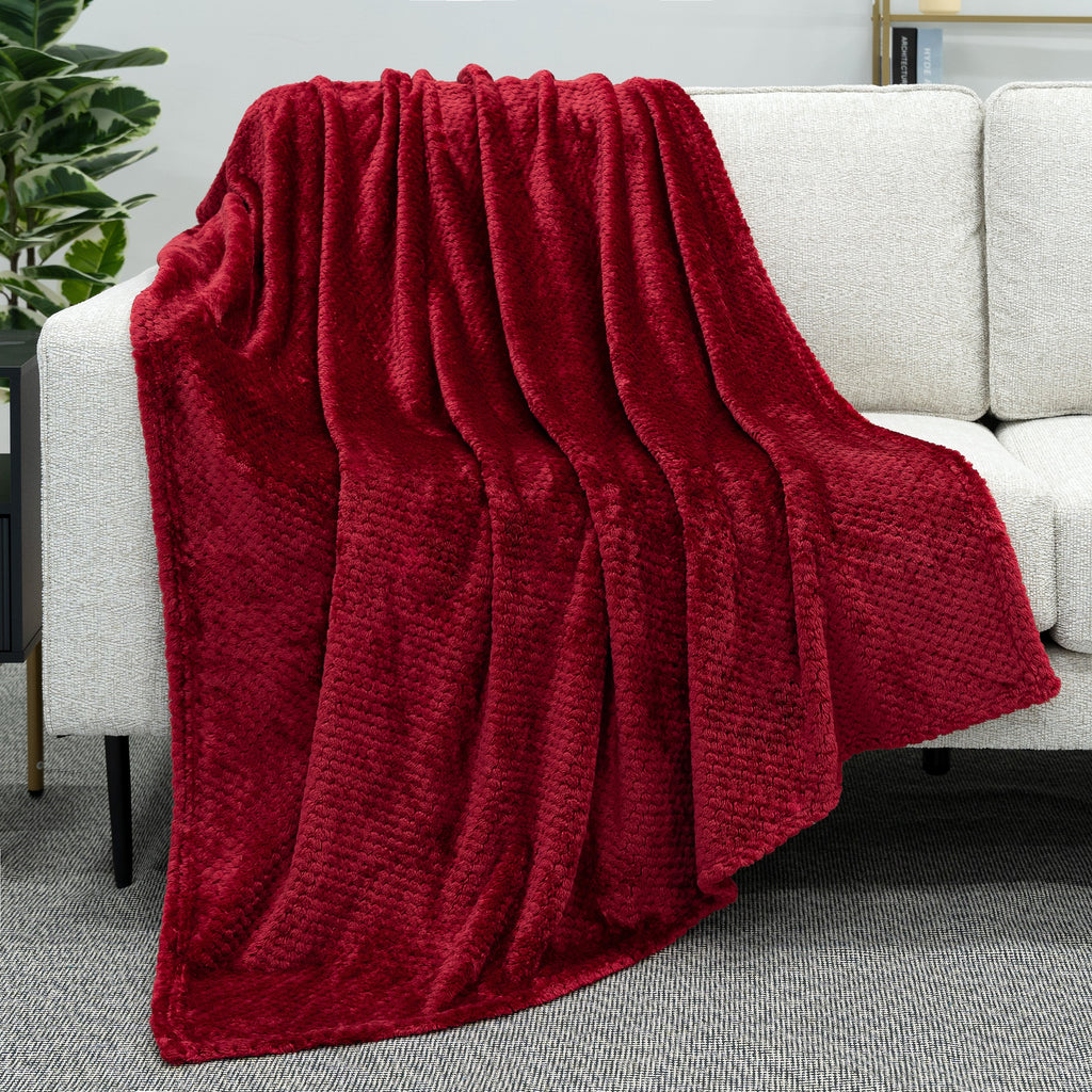 Reversible Sherpa Maroon Red Throw Blanket for Couch, Twin Bed, Soft Fleece Throws for Sofa Chair, Fuzzy Waffle Textured Blanket, Cozy ... - Lightweight Plush Warm Blanket for All Seasons Detail