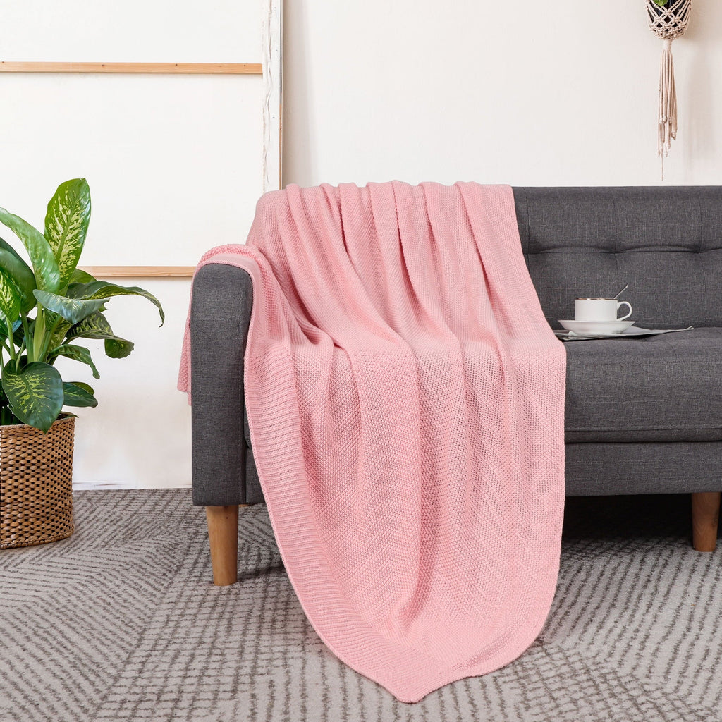 Reversible Sherpa Pure Cotton Soft Cable Knit Throw Blanket Pink 50" x 70" - Lightweight Plush Warm Blanket for All Seasons Detail