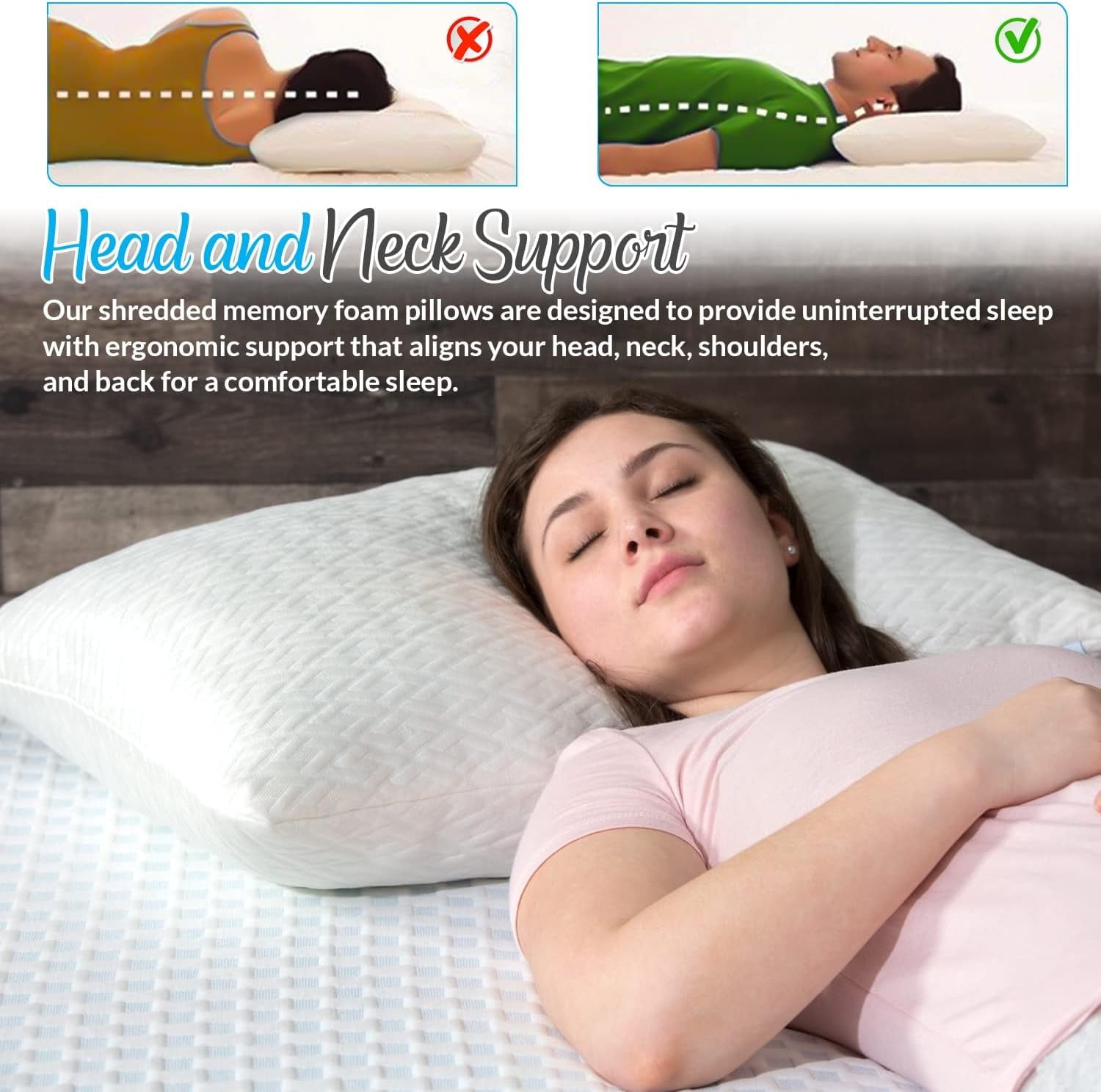 Ergonomic Memory Foam King Size Bamboo Pillow, Memory Foam Bed Pillows with Washable Pillowcases, King (1 Pack) - Ergonomic Memory Foam Pillow for Neck Pain Support Detail