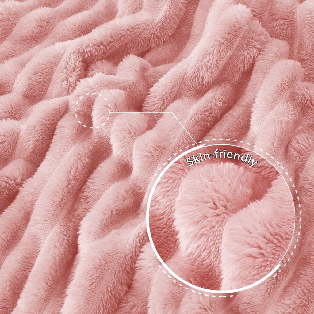 Super Soft Flannel Fleece Throw Blanket for Couch, Super Soft 3D Striped Jacquard Blanket, Lightweight Fuzzy Cozy Blankets, Pink, 50"x60" - Cozy Fleece Throw Blanket for Couch & Bed Detail