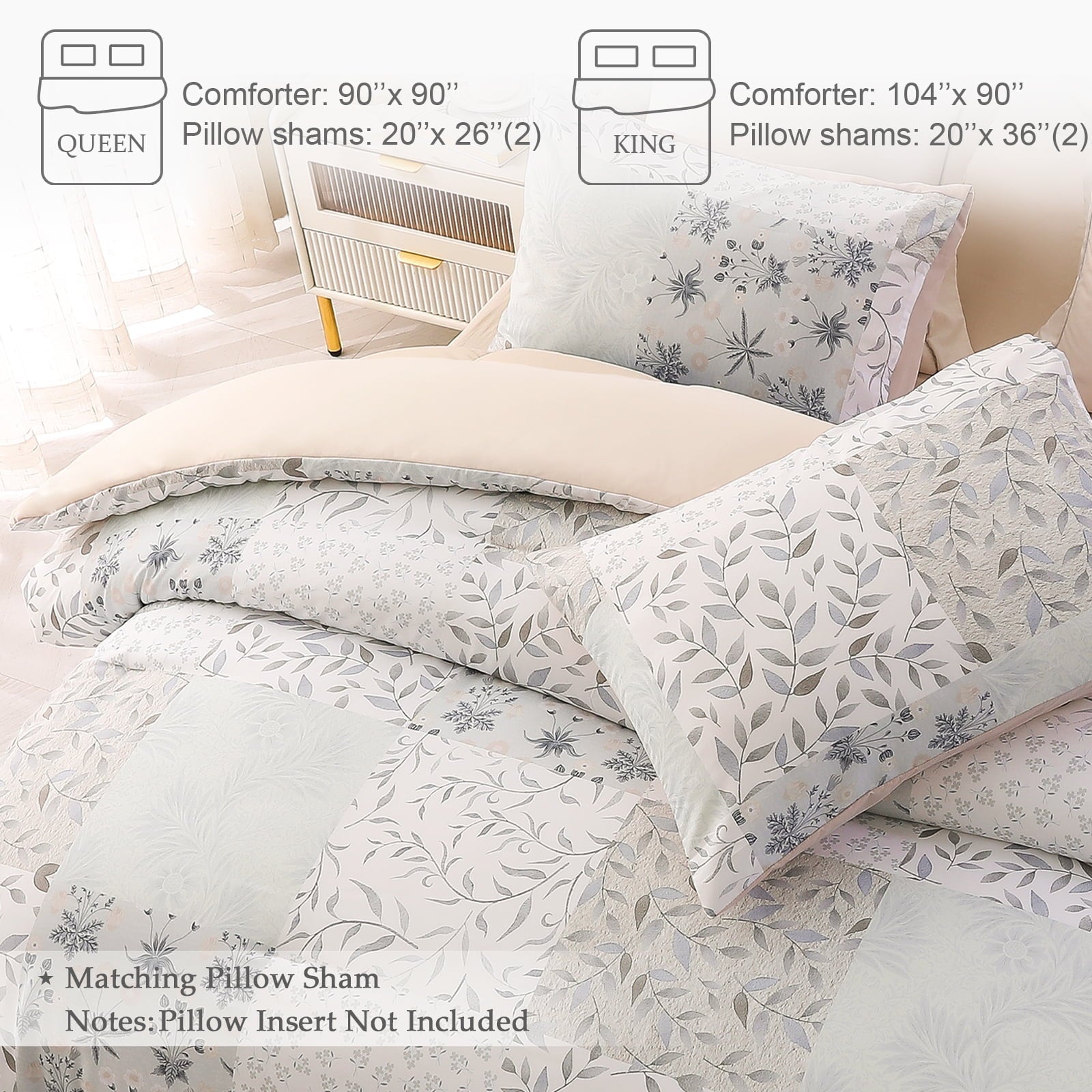 Hypoallergenic Cloud 3-Piece Patchwork King Size Comforter Set, Microfiber Bedding Down Alternative Comforter for All Seasons with 2 Pillo... - Cloud-Like Soft Lightweight Bed Comforter Detail