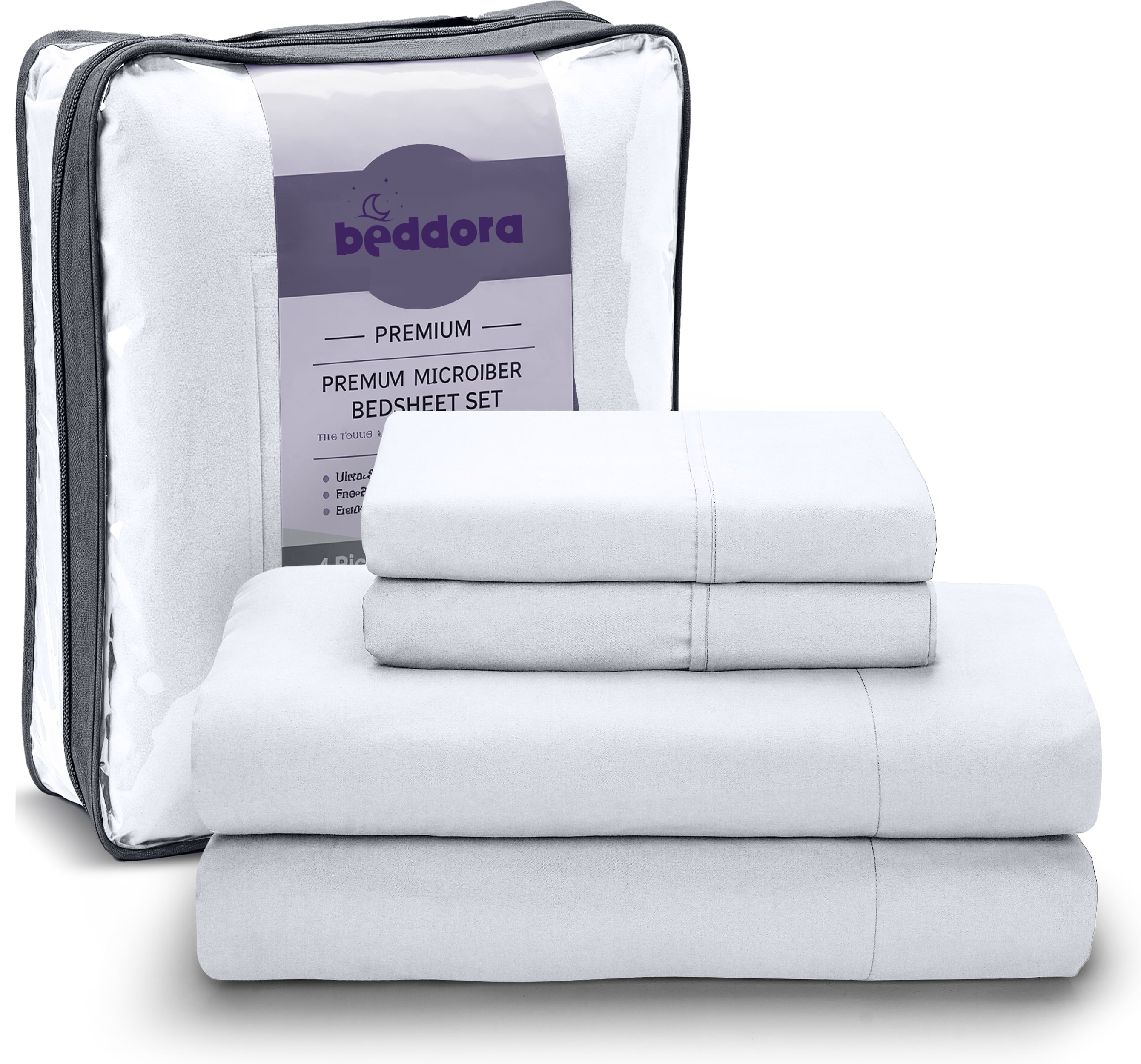 Premium Egyptian Cotton Queen Size Bed Sheet Set in Bright White – 4 Piece Microfiber Sheets, Ultra-Soft, Deep Pocket, Wrinkle-Resistant, Eas... - Cooling Hotel Quality Bedding Sheets and Pillowcases Detail