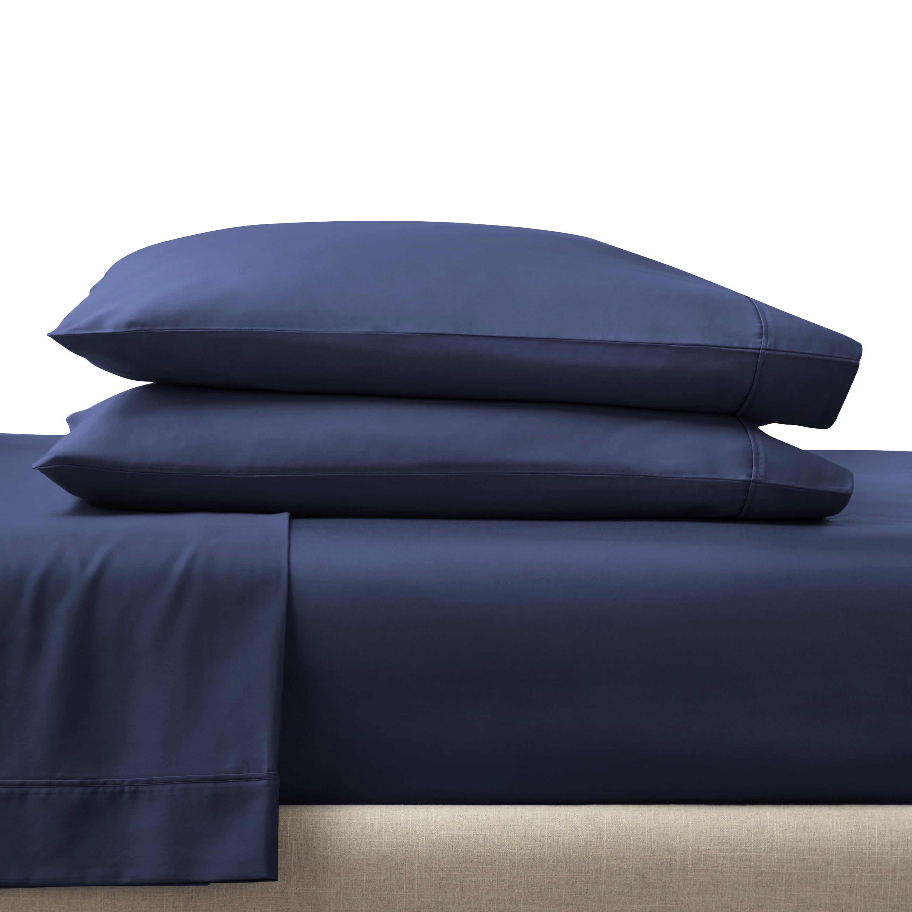 Ultra-Soft 4-Piece 300 Thread Count Blue Cove Cotton Sateen Bed Sheet Set, Queen - Breathable Egyptian Cotton Flat & Fitted Sheets Detail