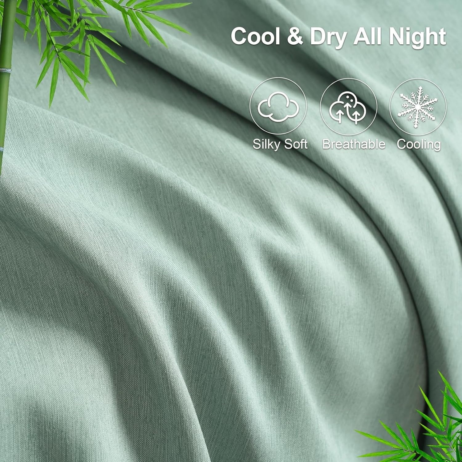 Wrinkle-Resistant Bamboo Bed Sheet Sets, 4 Pieces King Silky Soft Bedding Sheets, 1800 Thread Count 16 Inch Deep Pockets, Sage Green - Cooling Hotel Quality Bedding Sheets and Pillowcases Detail