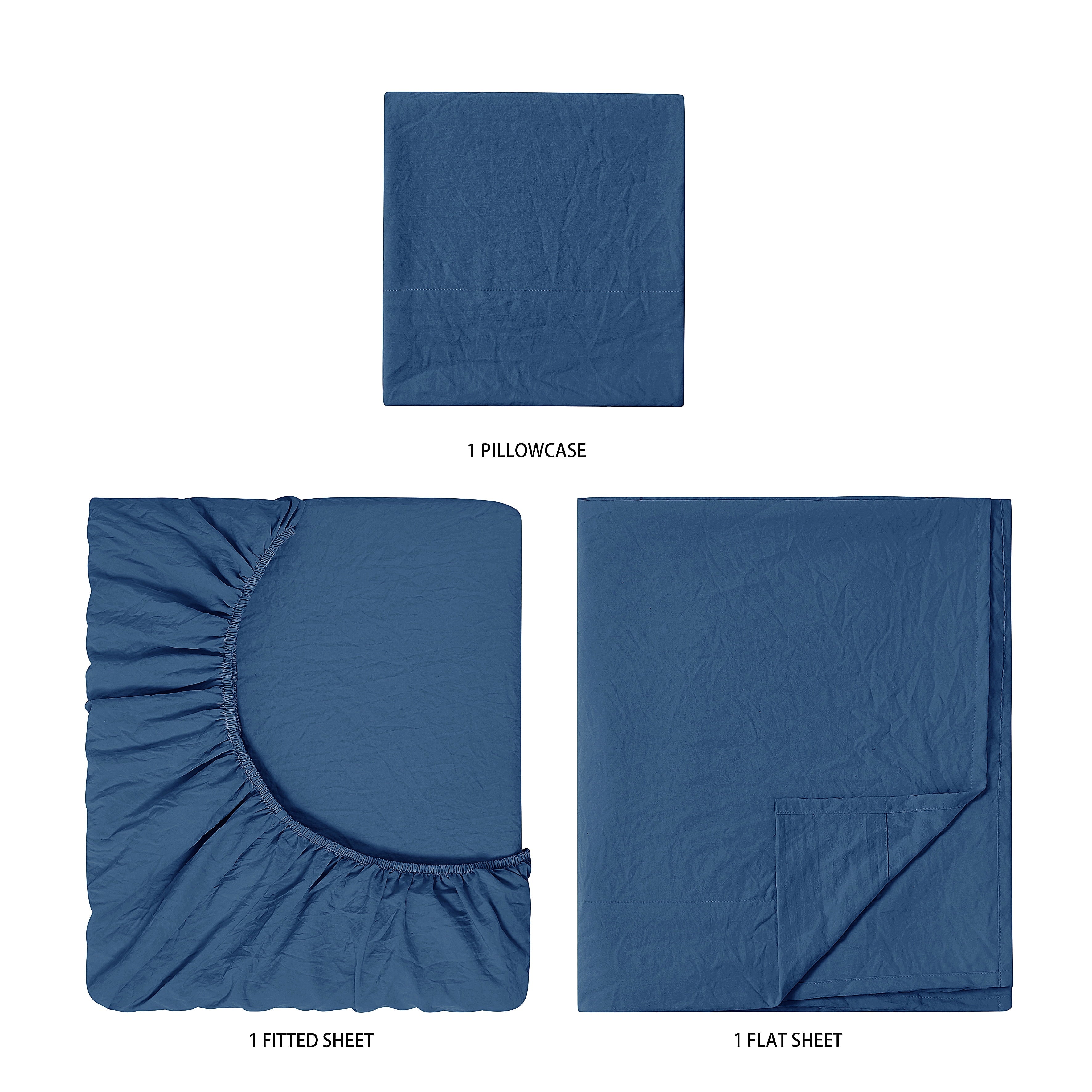 Cooling Sateen Ultra Soft Microfiber Bed Sheet Set, Twin-XL, Indigo, 3 Piece - Breathable Egyptian Cotton Flat & Fitted Sheets Detail