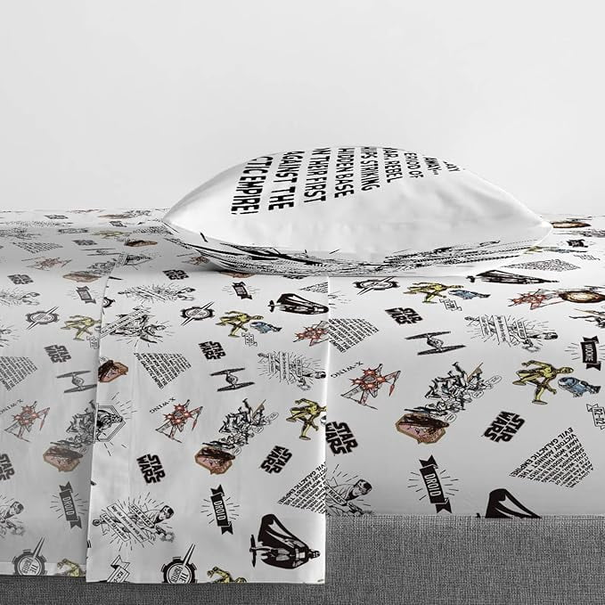 Ultra-Soft T-Shirt Comic 3 Piece Twin Size Bed Sheets Set - Disney Space Theme Bedding - Luxury Bed Sheet Set with Deep Pockets Detail