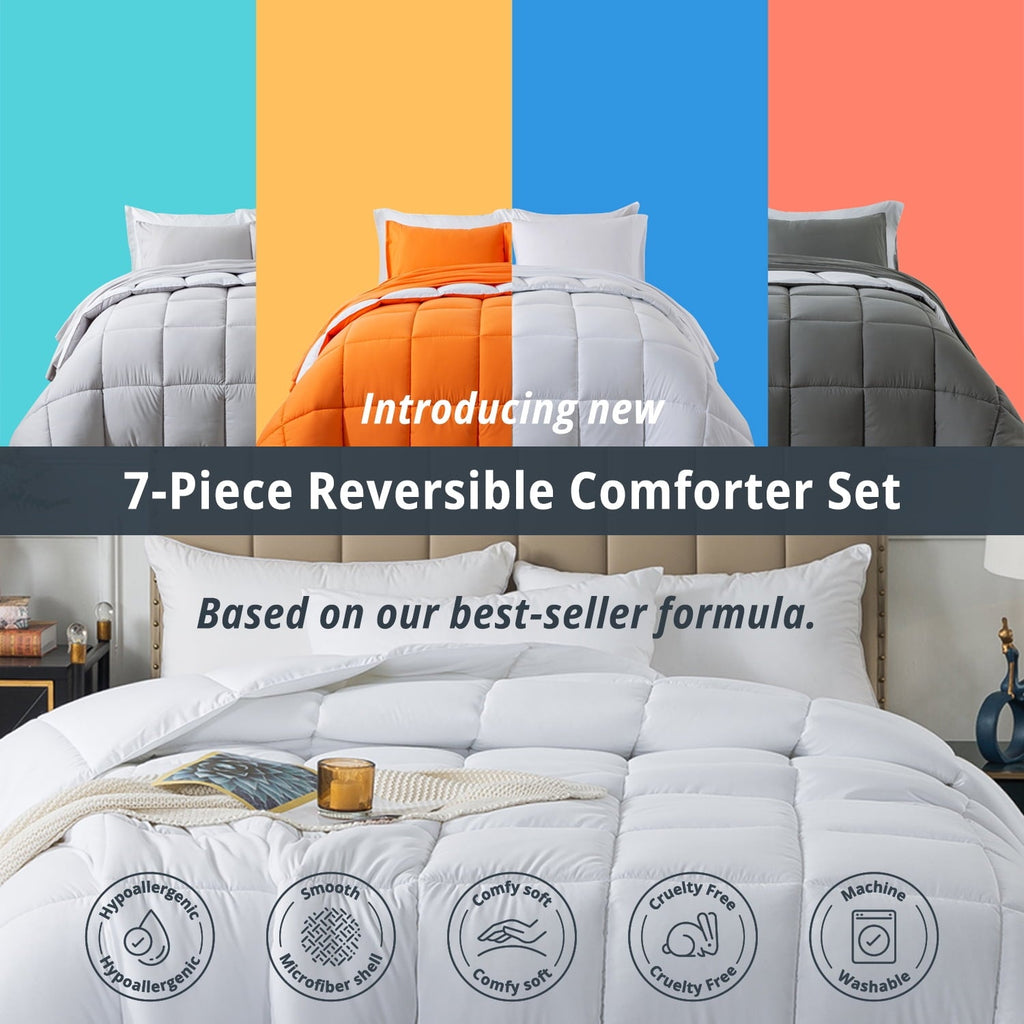 Heavyweight Warmth Queen Size 7 Piece Comforter Set | Bed in a Bag for Unisex Adult | Black/Gray - Hypoallergenic Ultra-Fluffy Quilt for Winter Detail