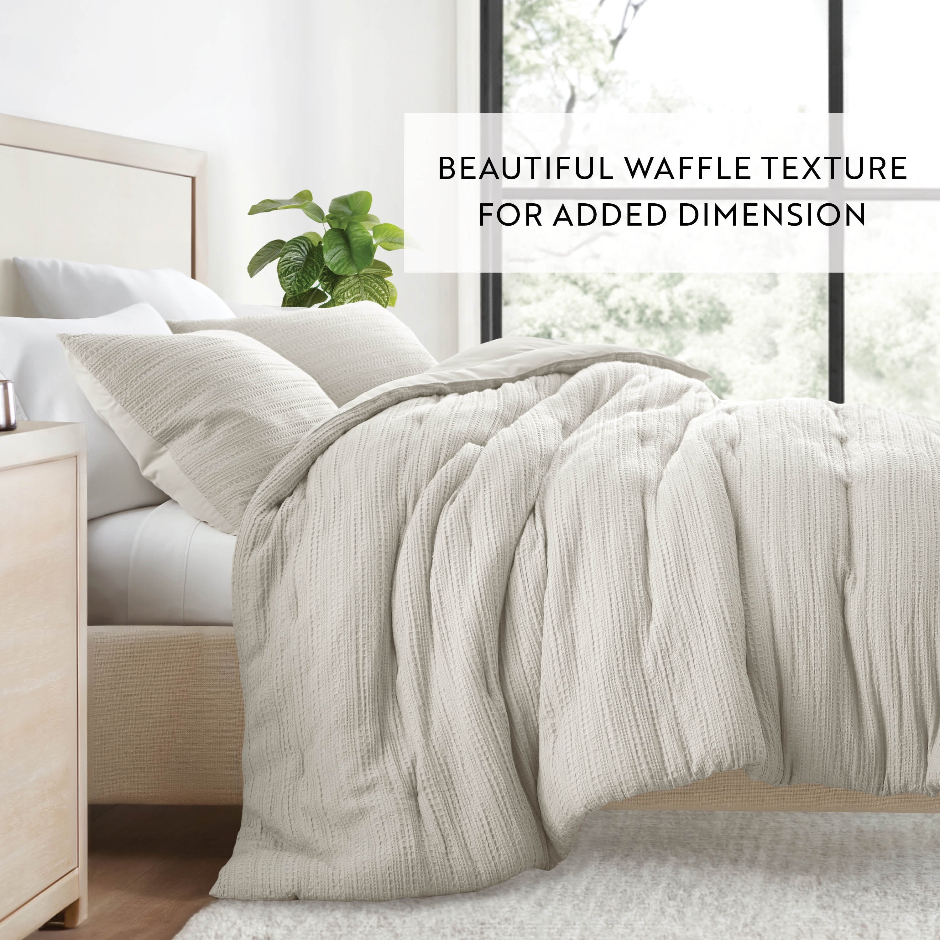 Heavyweight Warmth Textured Waffle Comforter Set ins Natural Waffle Comforter Bedding Sets, King/Cal King Size Bedding - Luxurious Quilted Duvet Cover Set Detail