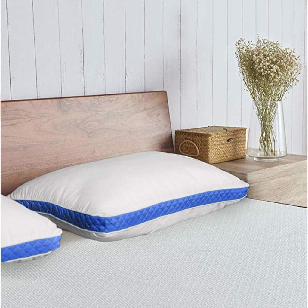 Orthopedic Support Gusseted Quilted King Size Bed Pillows Set of 2, Blue Bed Pillows for Side Sleepers and Back Sleepers - Hotel Quality Plush Sleeping Pillows Detail
