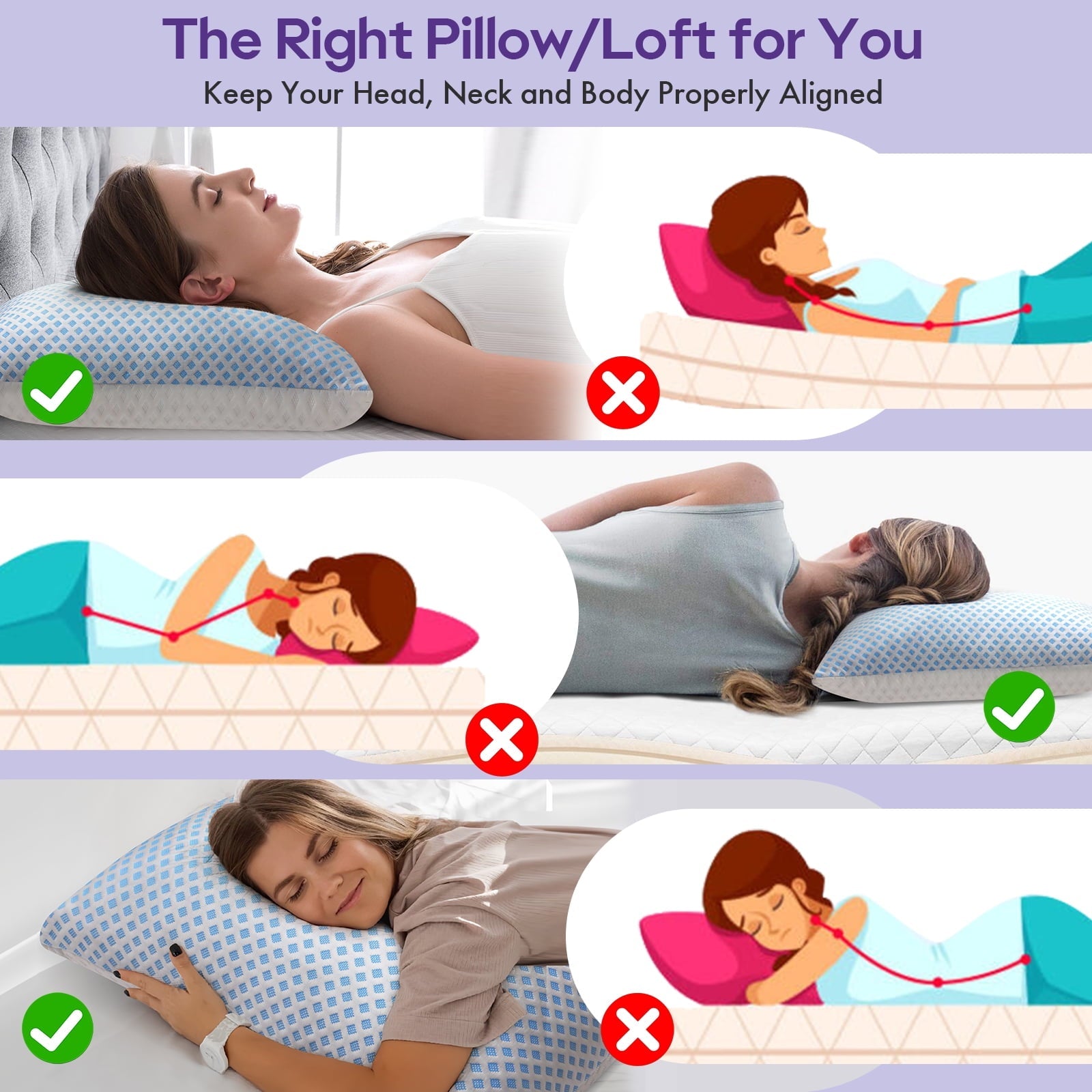 Orthopedic Support Cooling Pillows for Bed Sleeping Shredded Memory Foam Pillows Queen Size Set of 2 Pack 20 x 30 inches - Decorative Throw Pillow Cushion for Sofa & Bed Detail