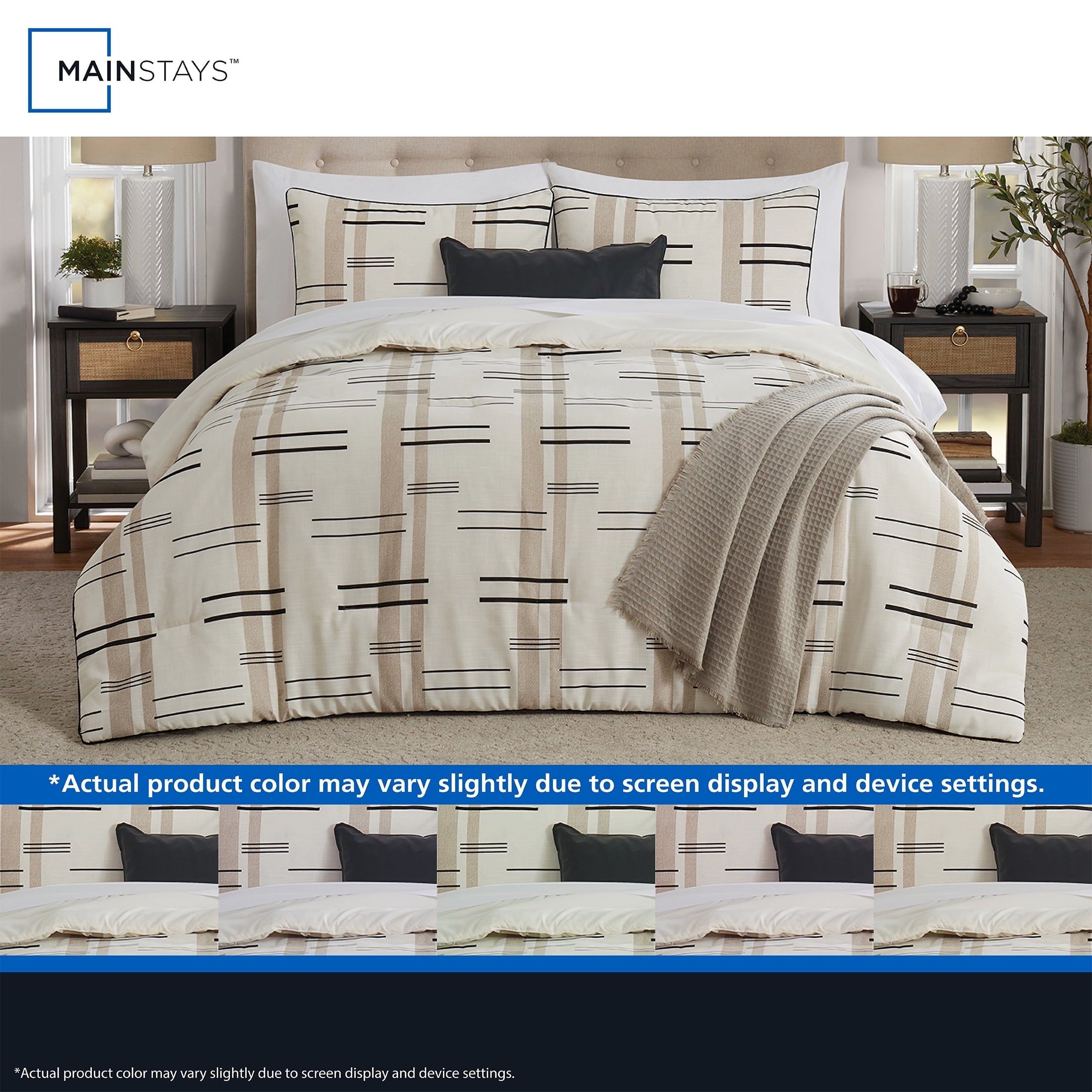 Heavyweight Warmth Full/Queen Comforter Set, All-Season, 5-Piece, Tan Modern - Cloud-Like Soft Lightweight Bed Comforter Detail