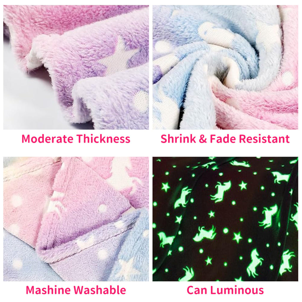 Super Soft Flannel Glow in The Dark Pony Blanket for Kids, 50"x60" Soft Cozy Luminous Flannel Blanket, Christmas Birthday Gift for Girls... - Super Soft Reversible Sherpa Flannel Blanket Detail
