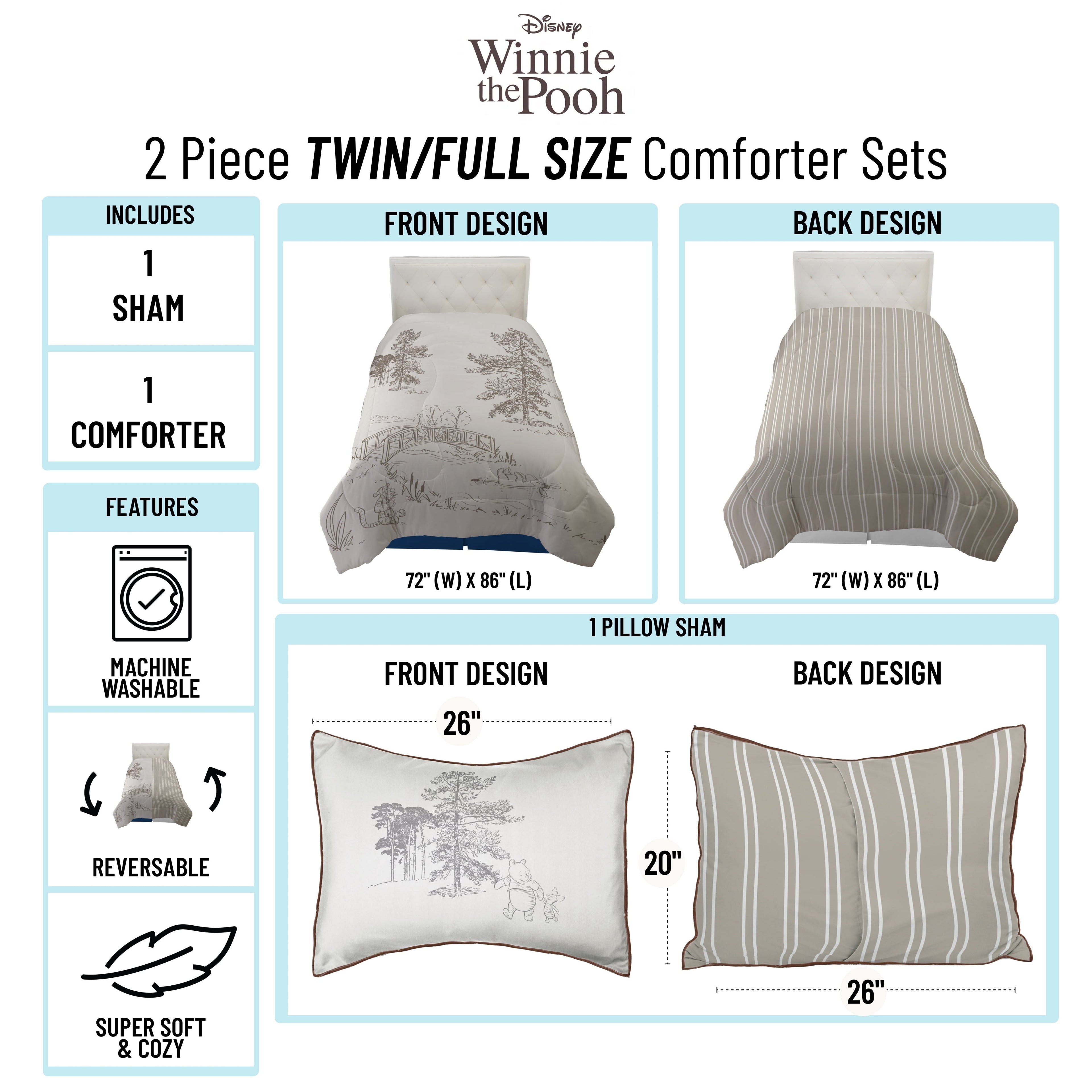 Fluffy Down Alternative Kids 2 Piece Khaki Comforter and Sham Bedding Set, Twin/Full - Cloud-Like Soft Lightweight Bed Comforter Detail