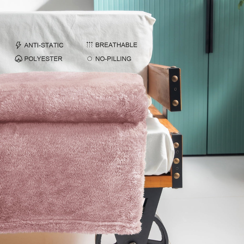 Reversible Sherpa Plush Fuzzy Large Fleece Throw Blanket (50" x 70", Dusty Pink)- Soft, Warm and Lightweight - Lightweight Plush Warm Blanket for All Seasons Detail