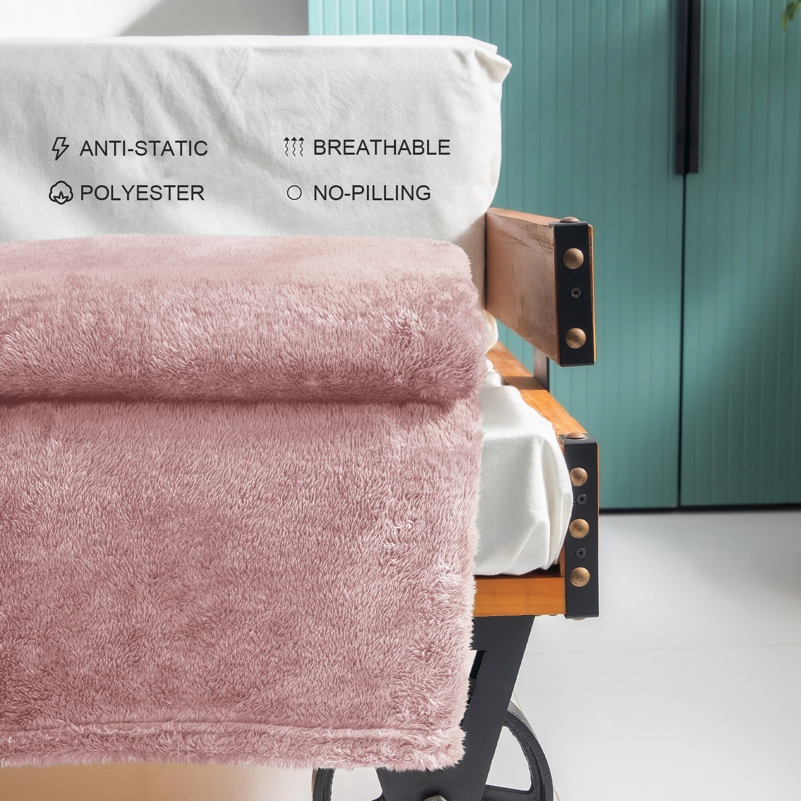 Reversible Sherpa Plush Fuzzy Large Fleece Throw Blanket (50" x 70", Dusty Pink)- Soft, Warm and Lightweight - Lightweight Plush Warm Blanket for All Seasons Detail
