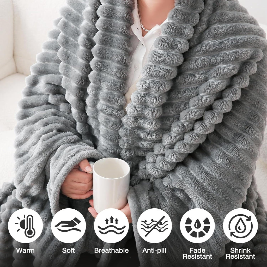Decorative Knitted for Couch,Sofa,Bed, Super Soft Striped Gray Bed for Office Picnic Travel Bedroom, Warm Cozy Lightweight Home Decor fo... - Cozy Fleece Throw Blanket for Couch & Bed Detail