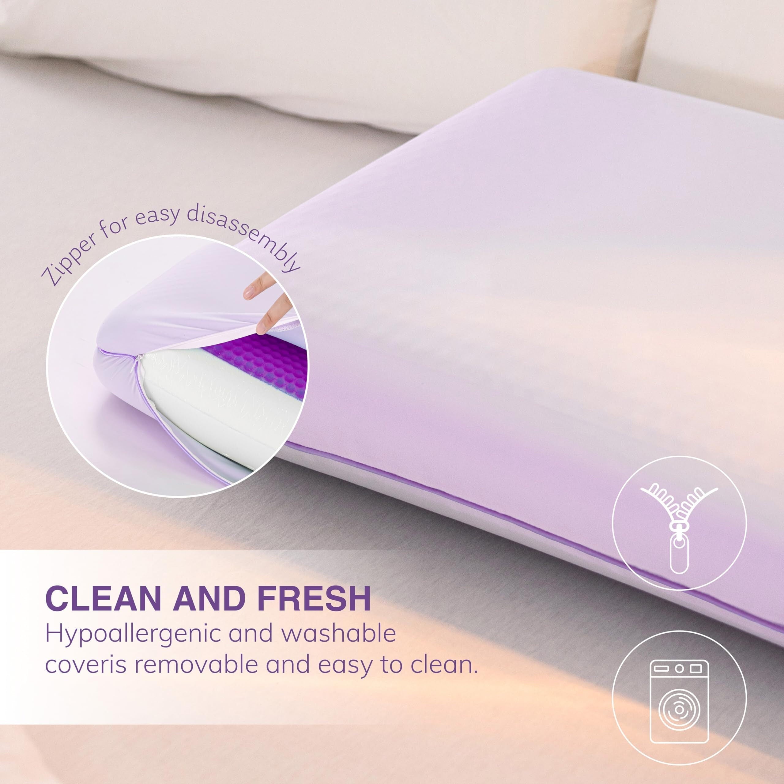Ergonomic Memory Foam Memory Foam Pillow, Cooling Gel Bed Pillow, Queen, Purple - Ergonomic Memory Foam Pillow for Neck Pain Support Detail