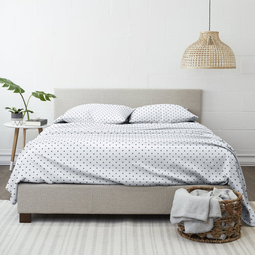 Breathable Luxury 4 Piece Pattern Microfiber Bed Sheets Set, Navy Dots, California King - Premium Ultra-Soft Pillowcase Pair for Sleeping Detail
