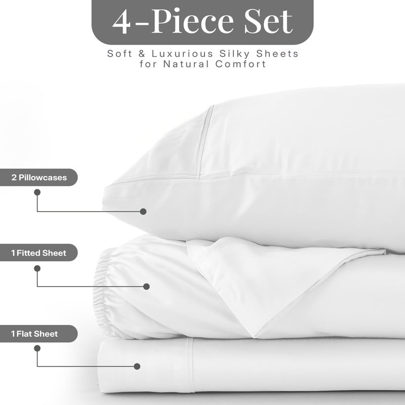 Cooling Sateen Lux Decor 100% Organic Viscose - 4 Piece Ultra-Soft Luxury Cooling Bed Sheets, 16" Deep Pocket, Breathable & Hypoalle... - Cooling Hotel Quality Bedding Sheets and Pillowcases Detail