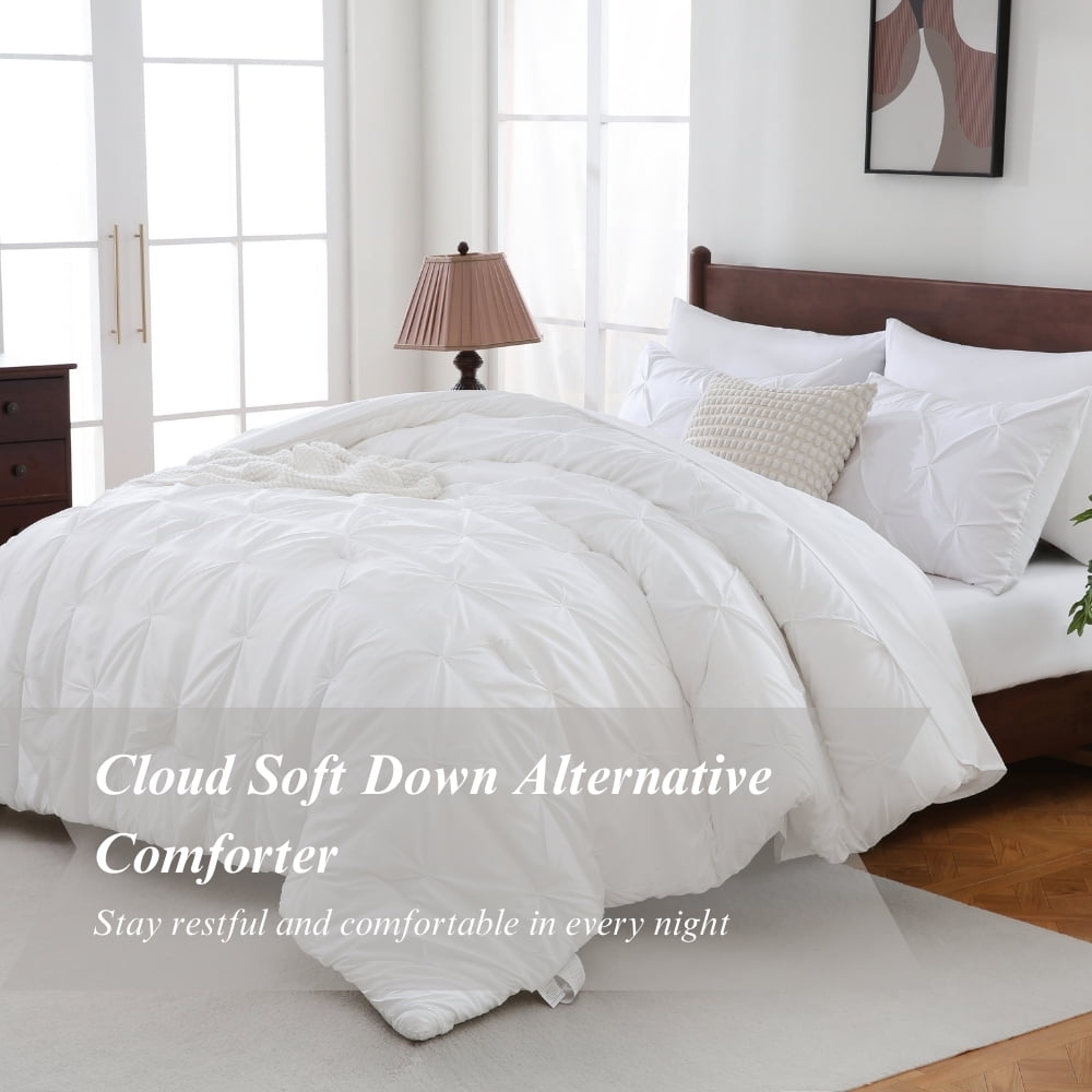 Heavyweight Warmth 7 Pieces Pinch-Pleated Comforter Set, White Queen Size - Hypoallergenic Ultra-Fluffy Quilt for Winter Detail