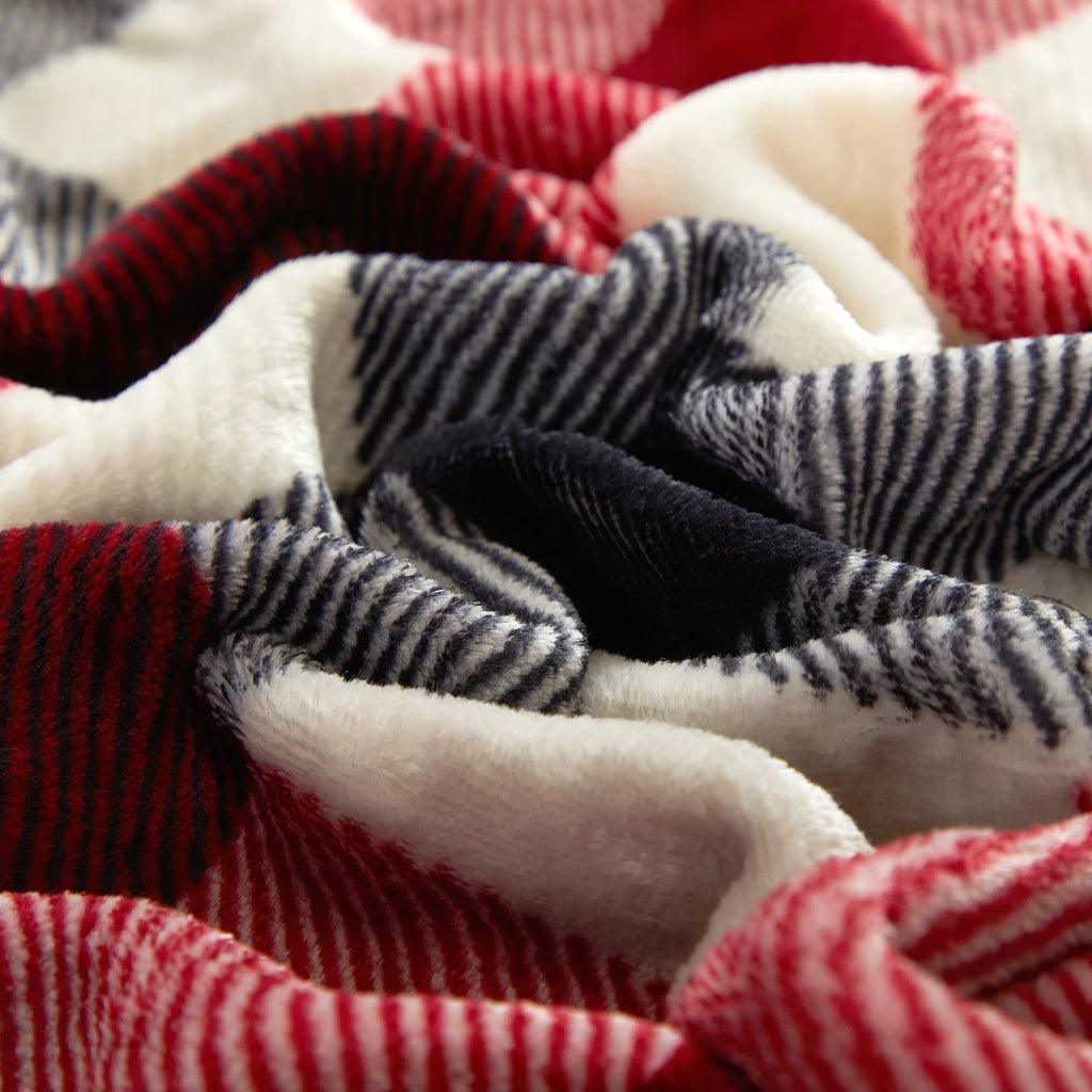 Decorative Knitted Cozy Plush Throw Blanket, Red Plaid 50" x 60" All Ages - Lightweight Plush Warm Blanket for All Seasons Detail