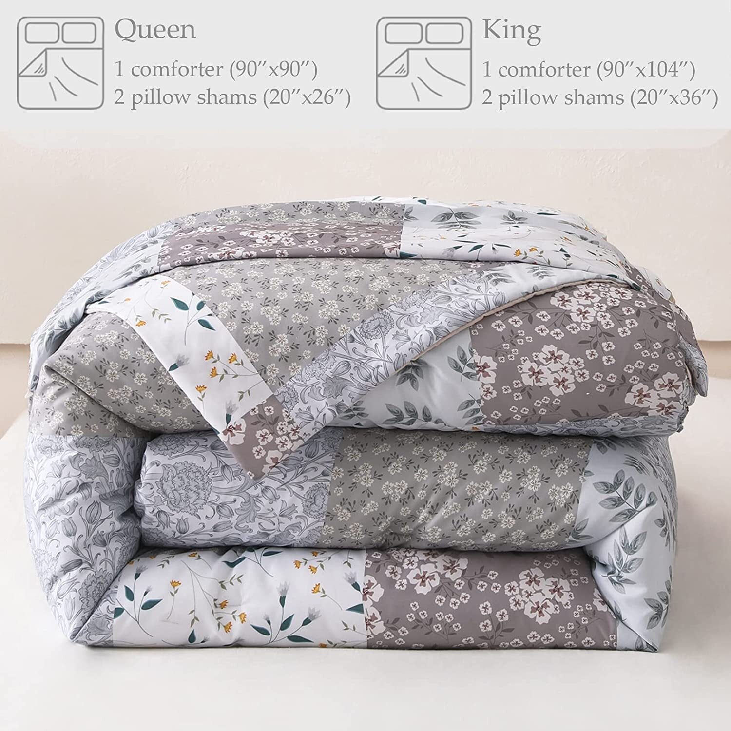 All-Season 3-Piece Queen Comforter Set, Soft Reversible Bedding Comforter Sets, Patchwork Printed Down Alternative Comforter Duv... - Luxurious Quilted Duvet Cover Set Detail