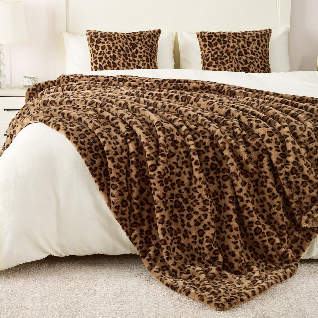 Reversible Sherpa Leopard Print Throw Blanket Soft Cozy Fluffy Plush Cheetah Print Blanket for Home Decor,50"x60",Brown - Super Soft Reversible Sherpa Flannel Blanket Detail