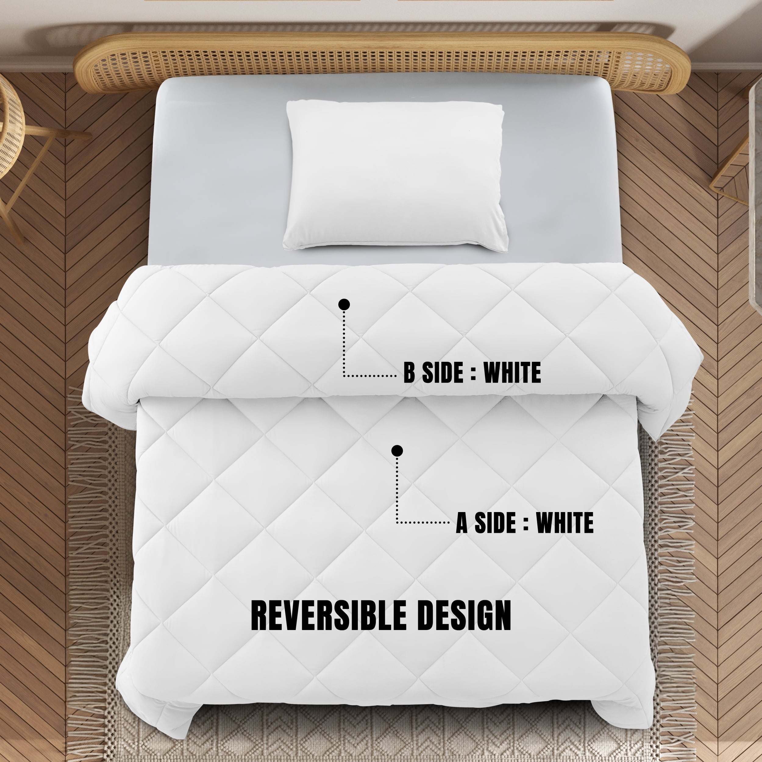 Hypoallergenic Cloud Lux Decor All-Season Comforter Sets Twin Size 2 PC, Reversible Bedding Set with Diamond Quilted Design Comforter and ... - All-Season Down Alternative Comforter Insert Detail