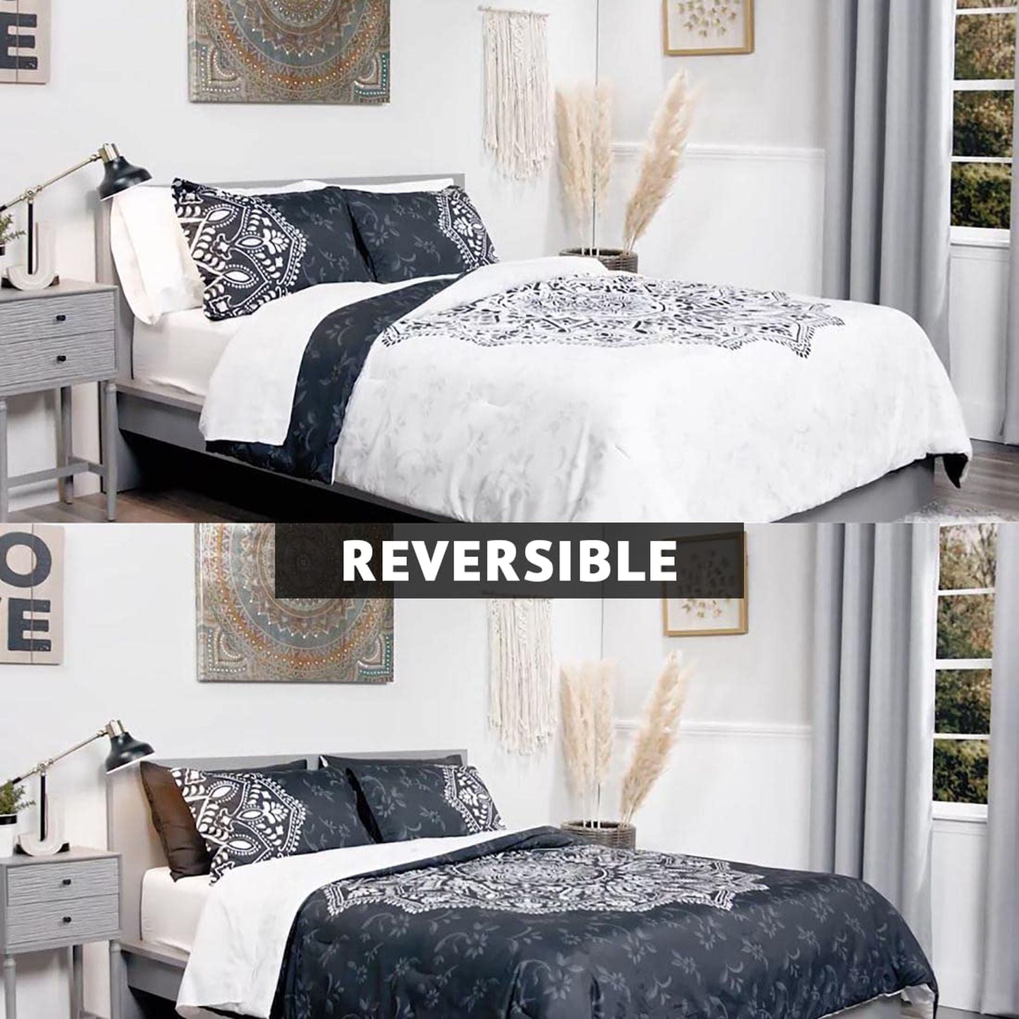Luxurious Quilted Queen Comforter Set, Bedding Comforter Set Queen Size W/ Side Pockets, Black, 9 Pieces - Luxurious Quilted Duvet Cover Set Detail